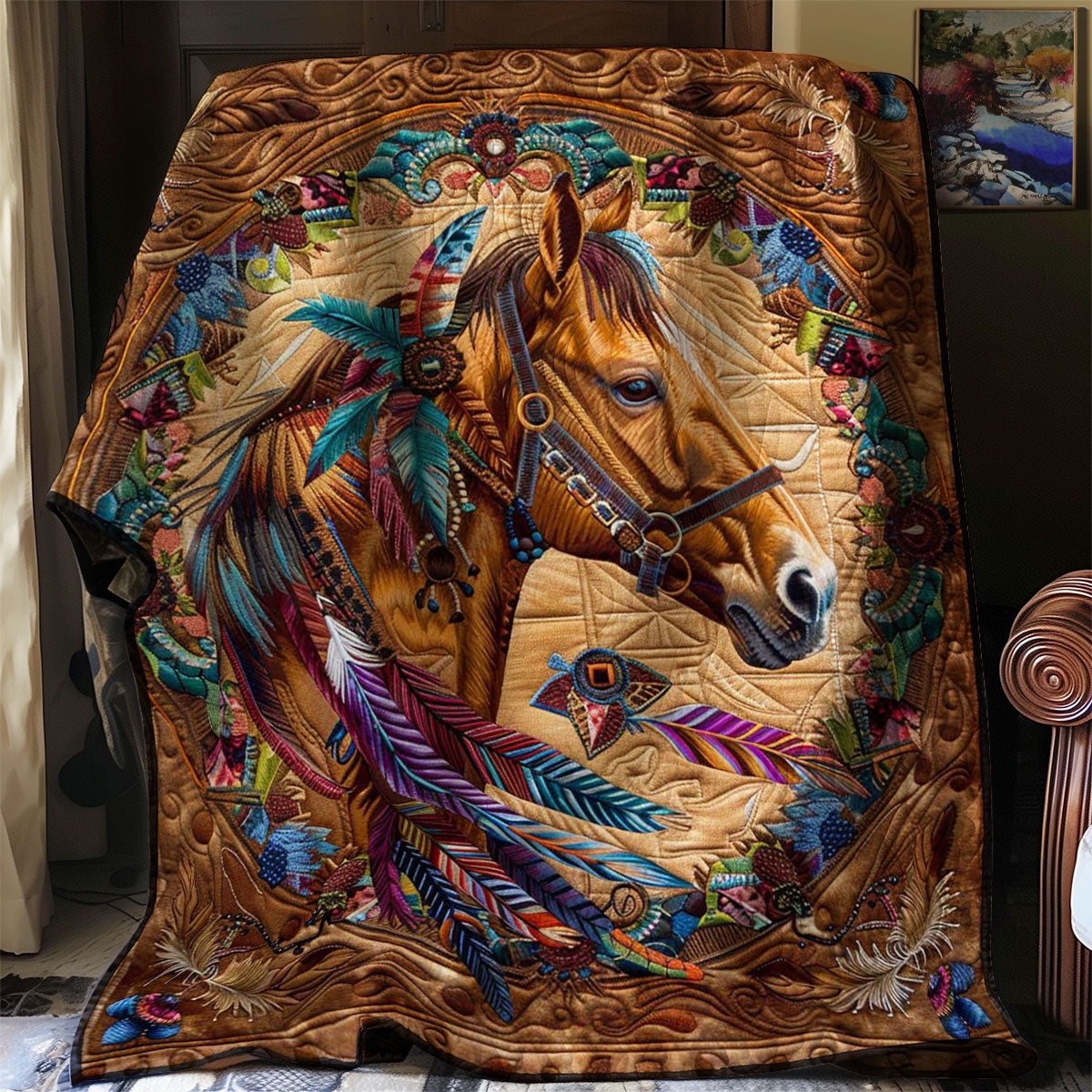 Native American Inspired Horse WJ2806008CL Quilt