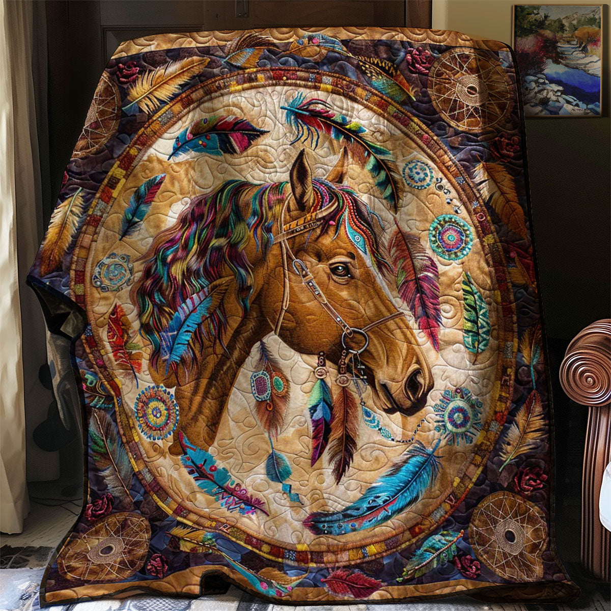 Native American Inspired Horse WJ2106016CL Quilt