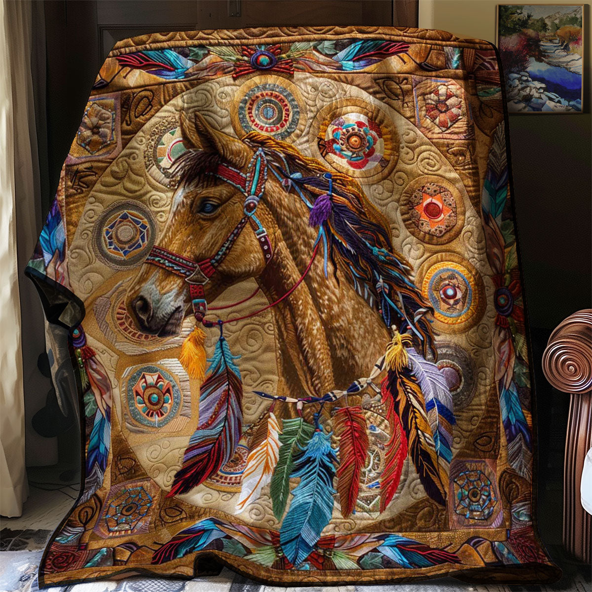 Native American Inspired Horse WJ2106017CL Quilt