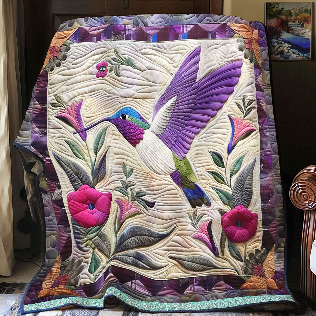 Purple Hummingbird WJ2607026CL Quilt