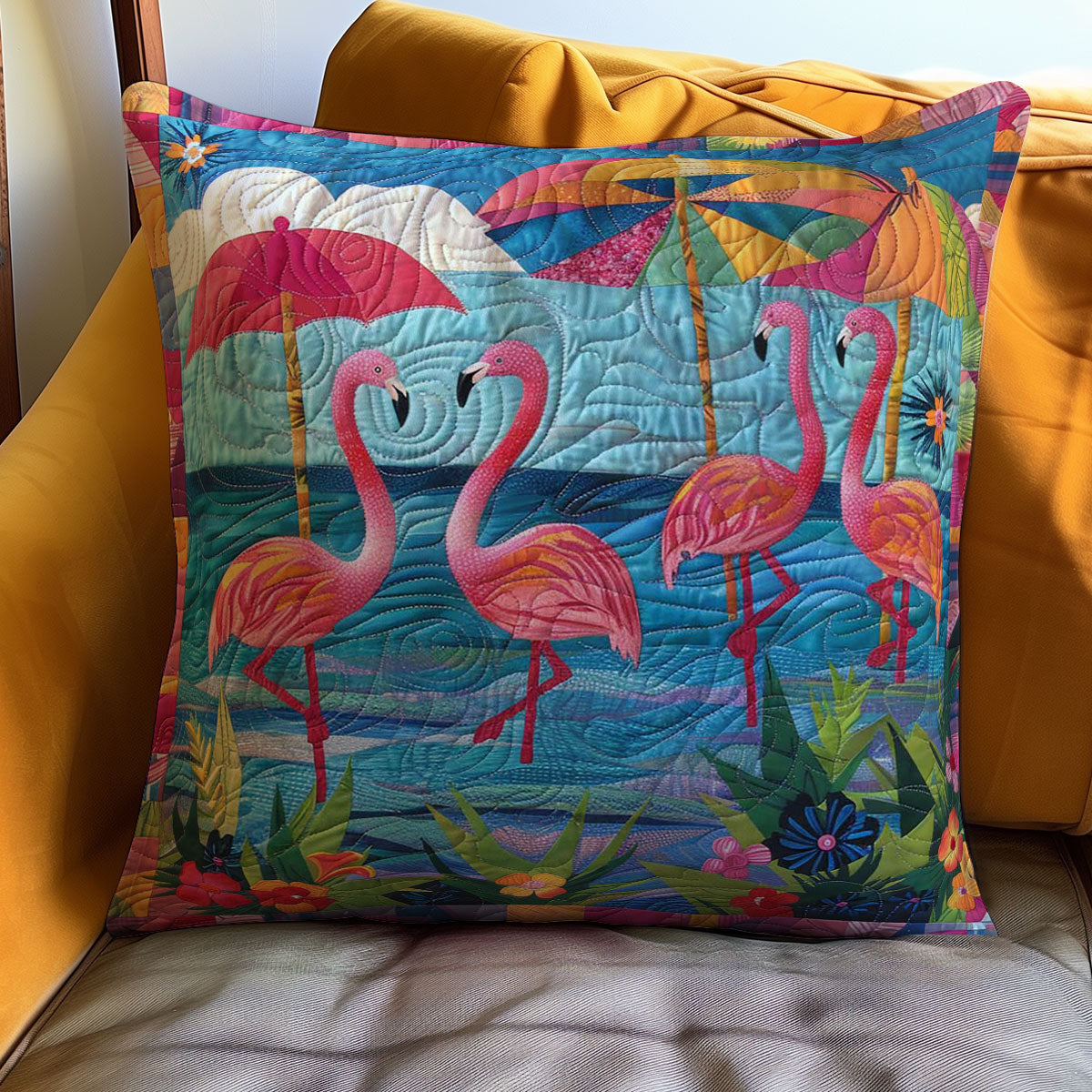 Summer Beach Flamingo WJ1308033CL Quilt Pillow Case