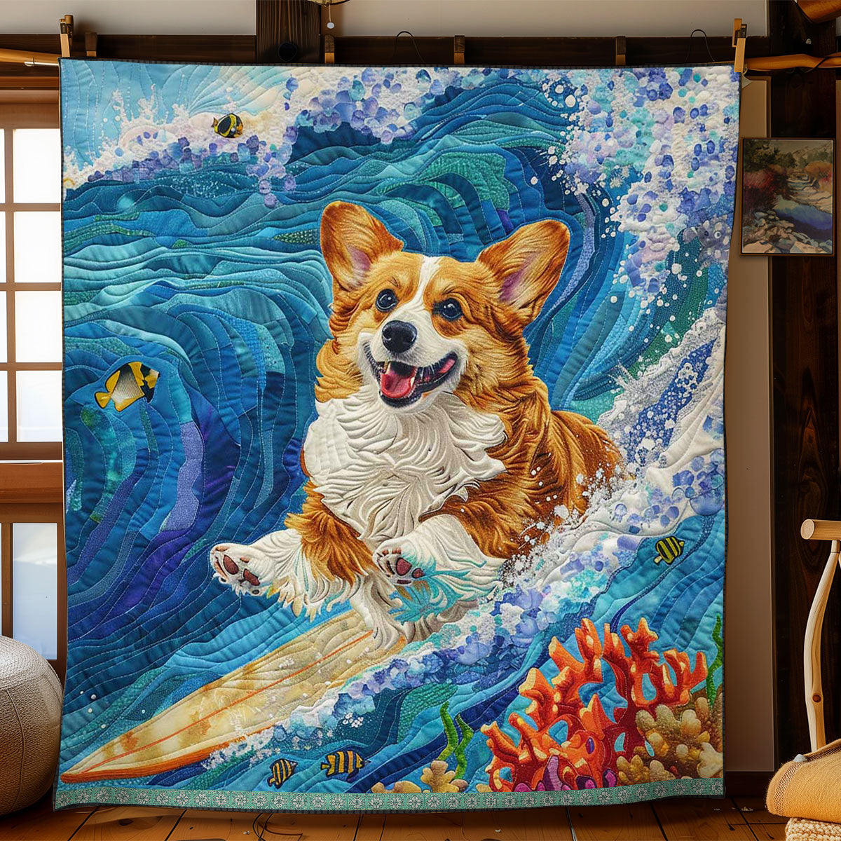 Surfing Corgi WJ1409027CL Quilt