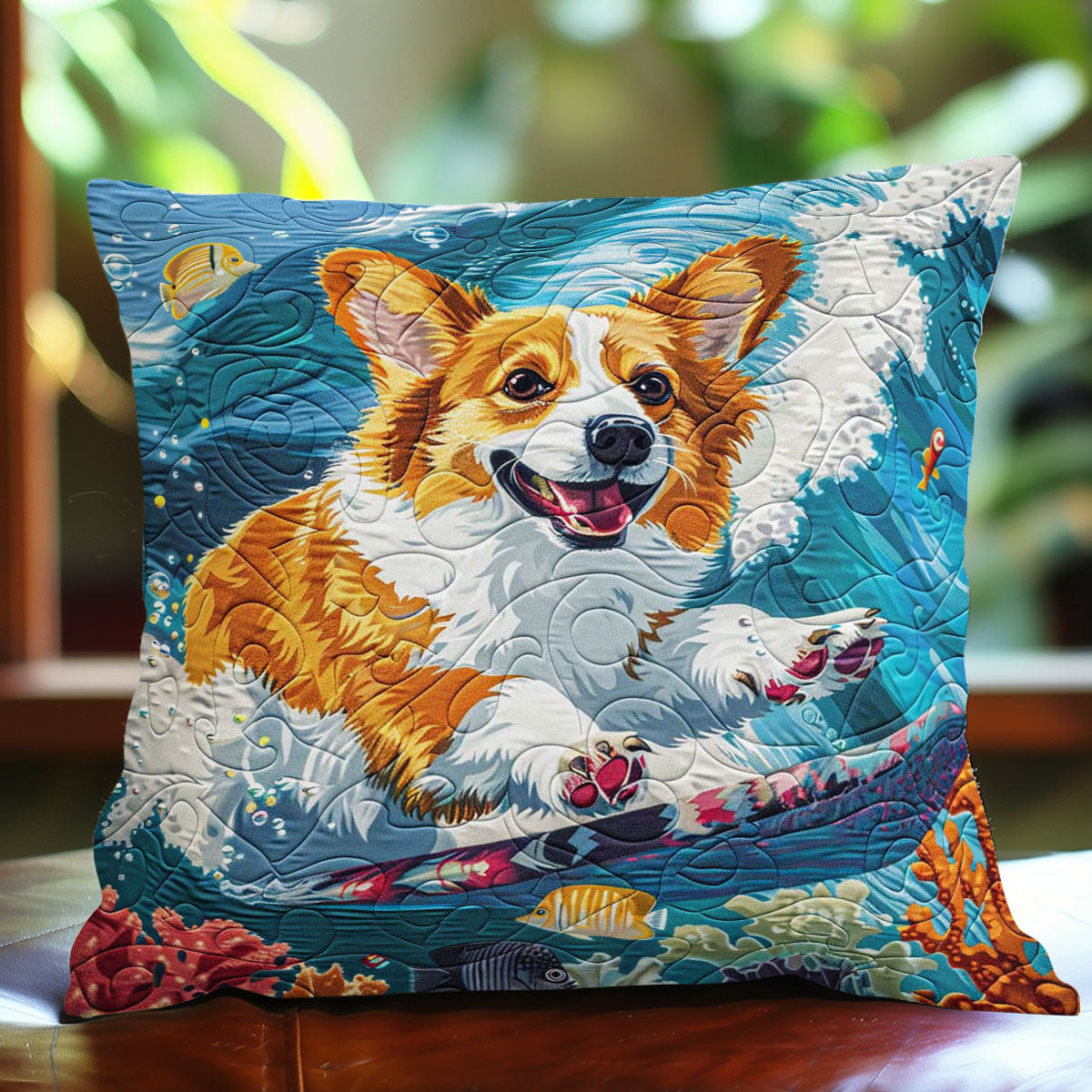 Surfing Corgi WJ1709044CL Quilt Pillow Case