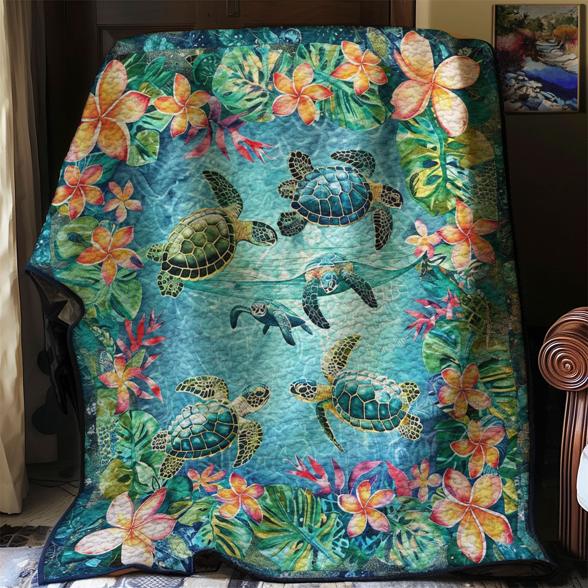 Tropical Turtles And Plumeria WJ1508021CL Quilt