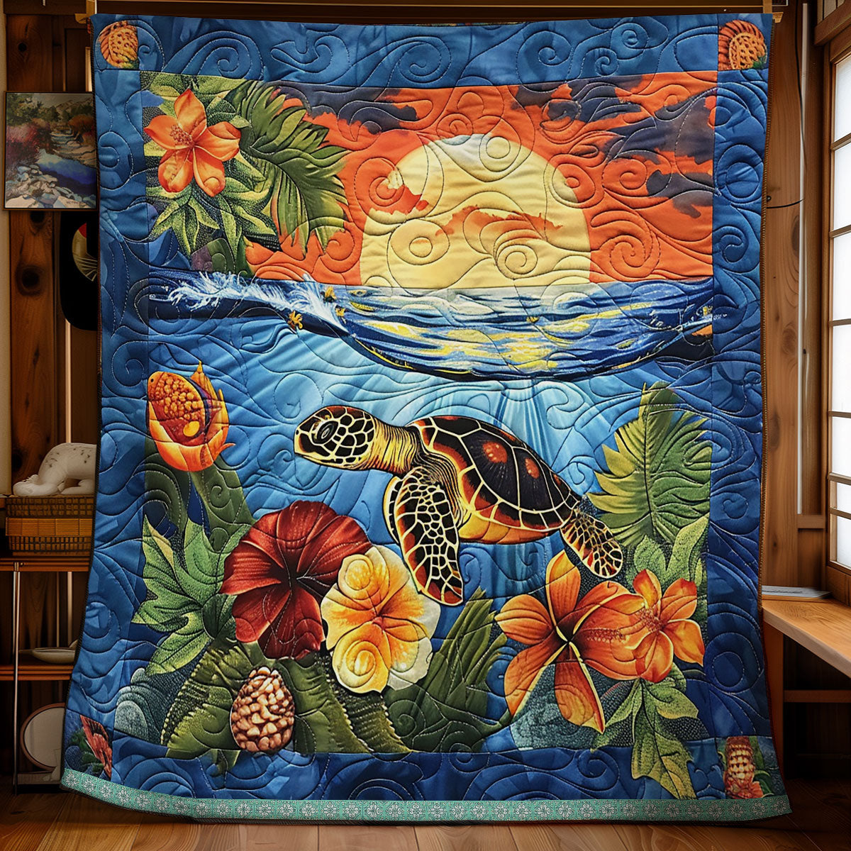 Turtle Hibiscus Sunset WN1709053CL Quilt