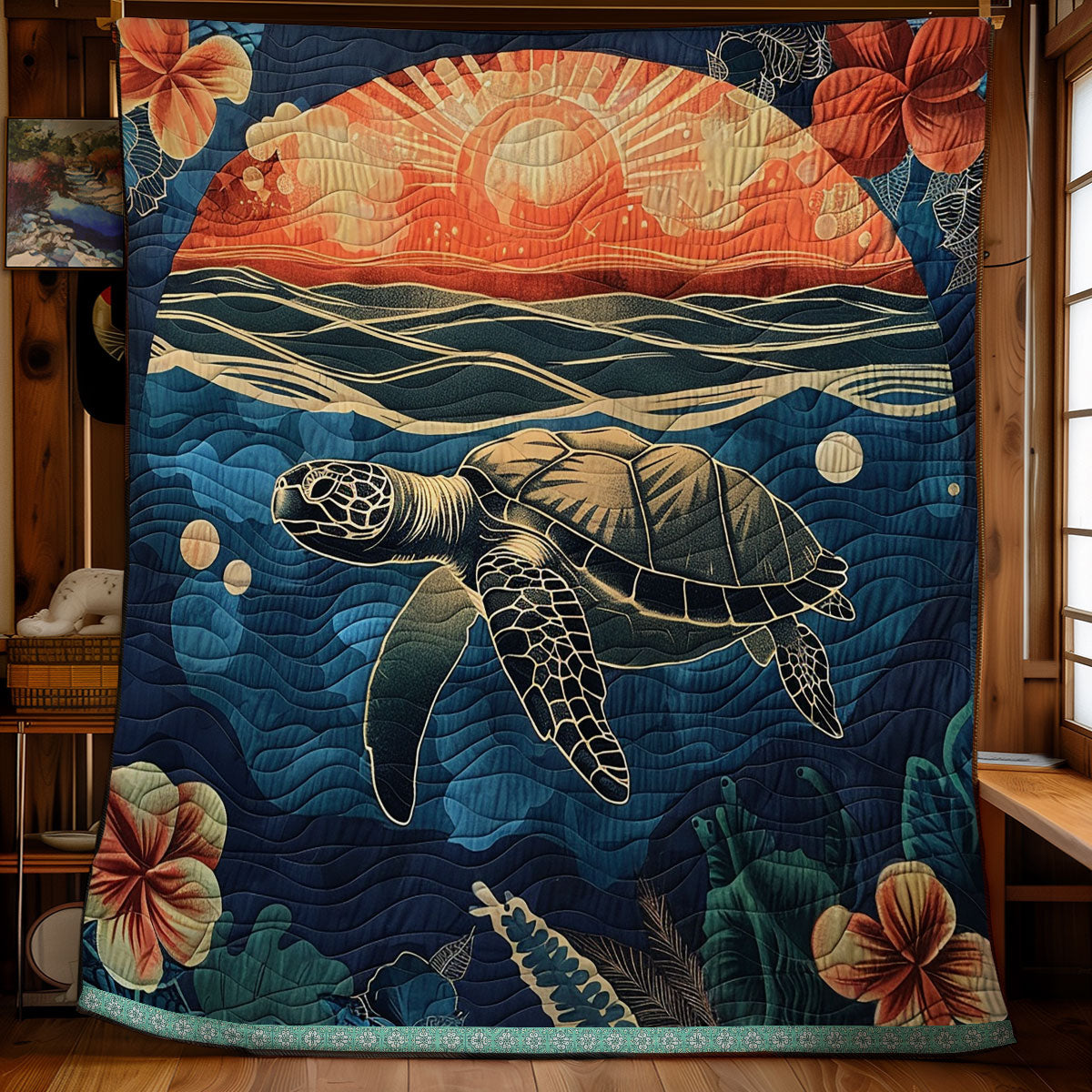 Turtle’s Hibiscus Journey WN1709057CL Quilt