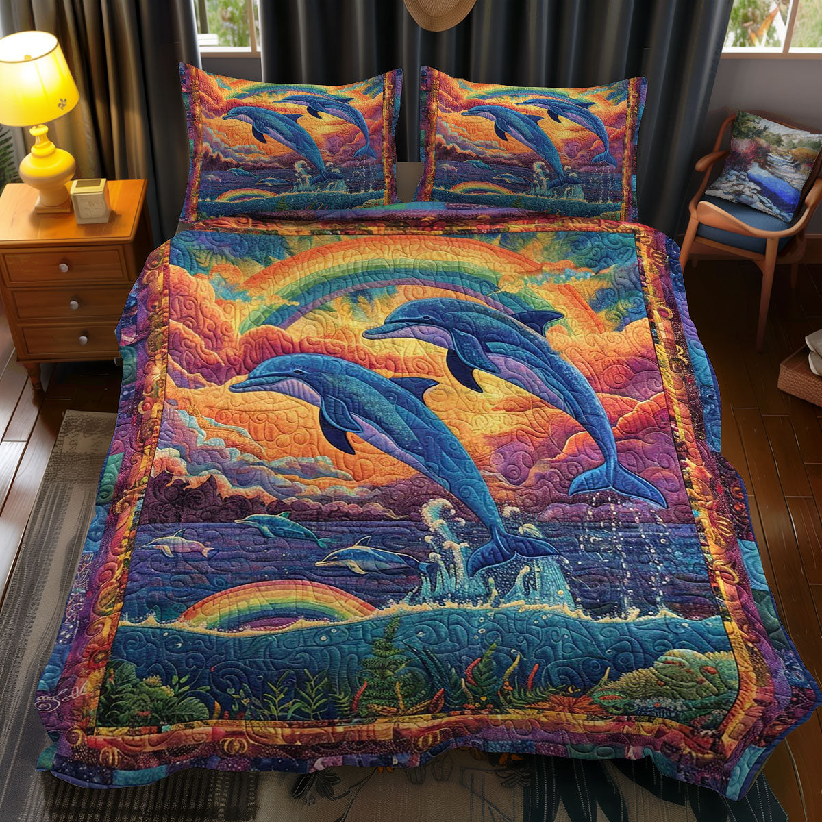 Rainbow Dolphin WJ1609036CL Duvet Cover Set