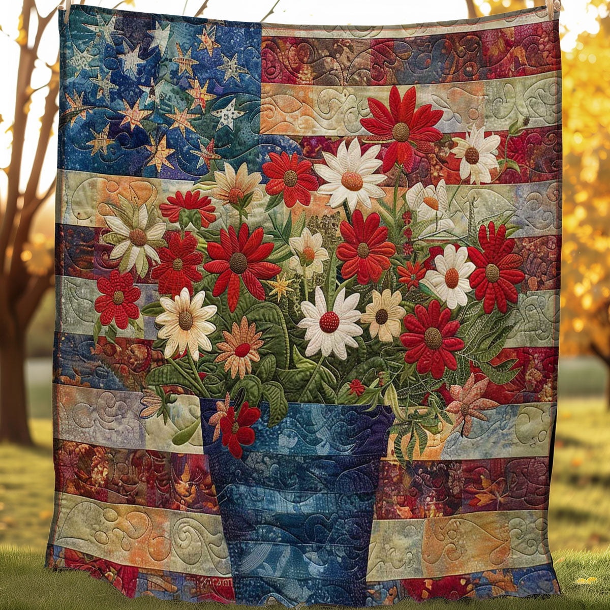 American Patriotic Flower WJ1507004CL Quilt