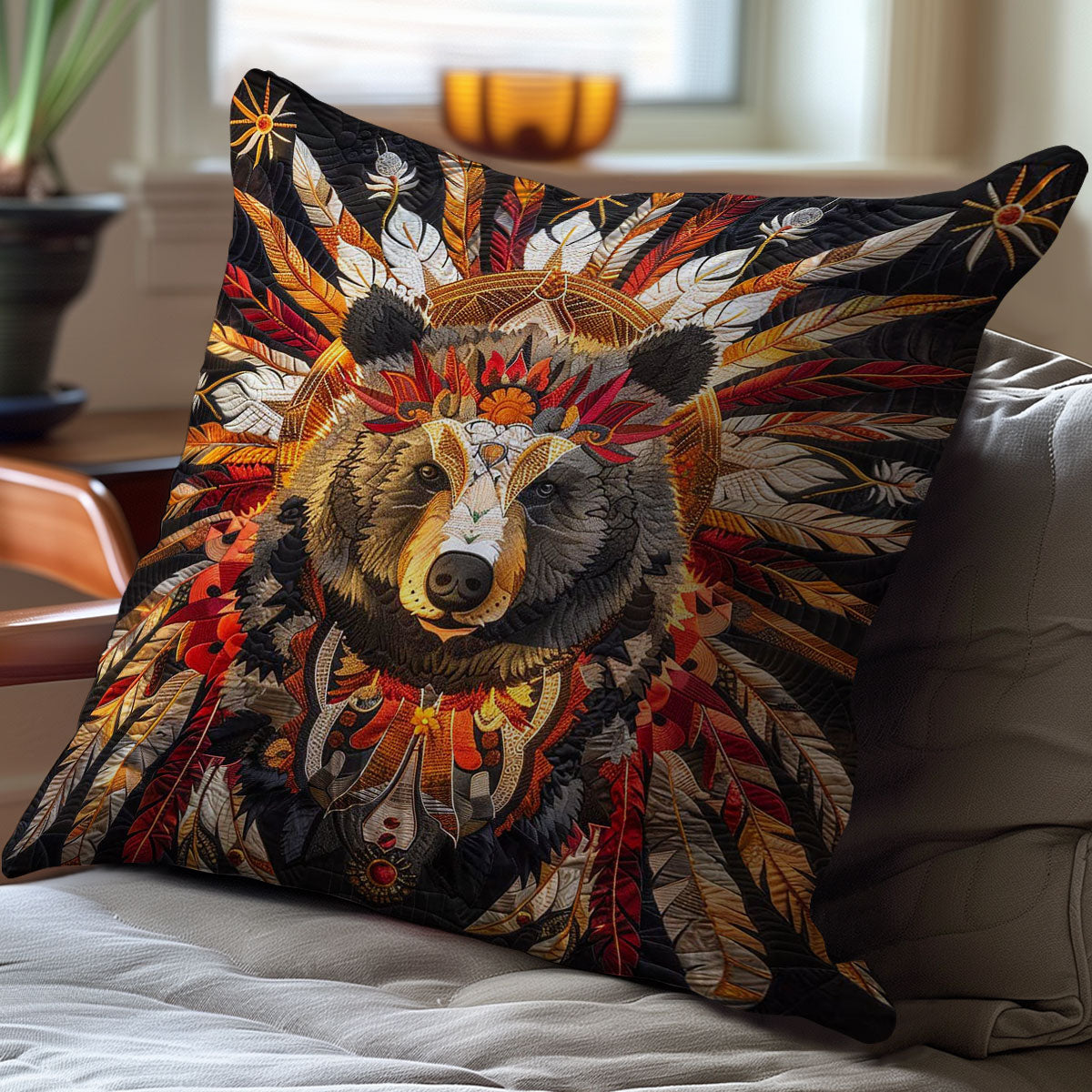 Bear Native American WJ1707021CL Quilt Pillow Case