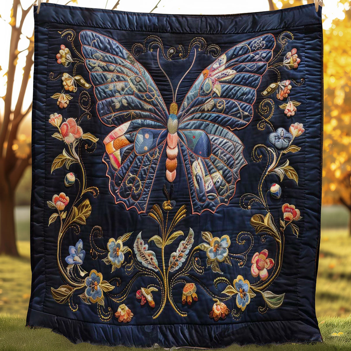 Blue Butterfly WJ1707003CL Quilt