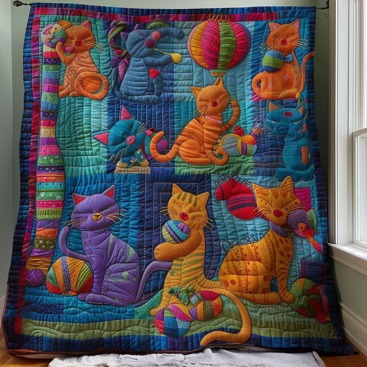 Cat In The Colorful Yarn World WJ1508006CL Quilt