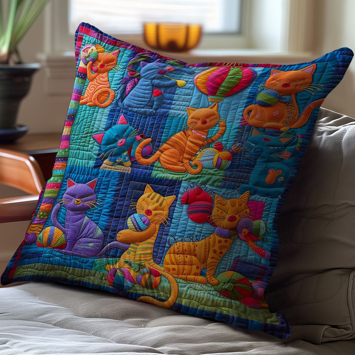 Cat In The Colorful Yarn World WJ1508030CL Quilt Pillow Case