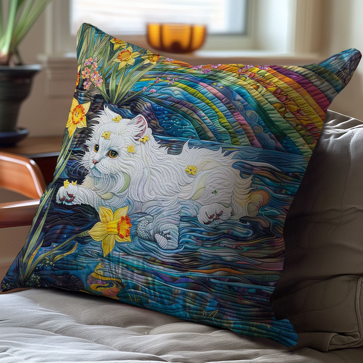 Cat Playing In The Water WJ2708036CL Quilt Pillow Case