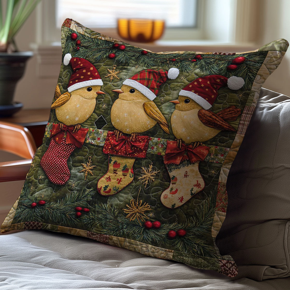 Christmas Bird WJ1308047CL Quilt Pillow Case