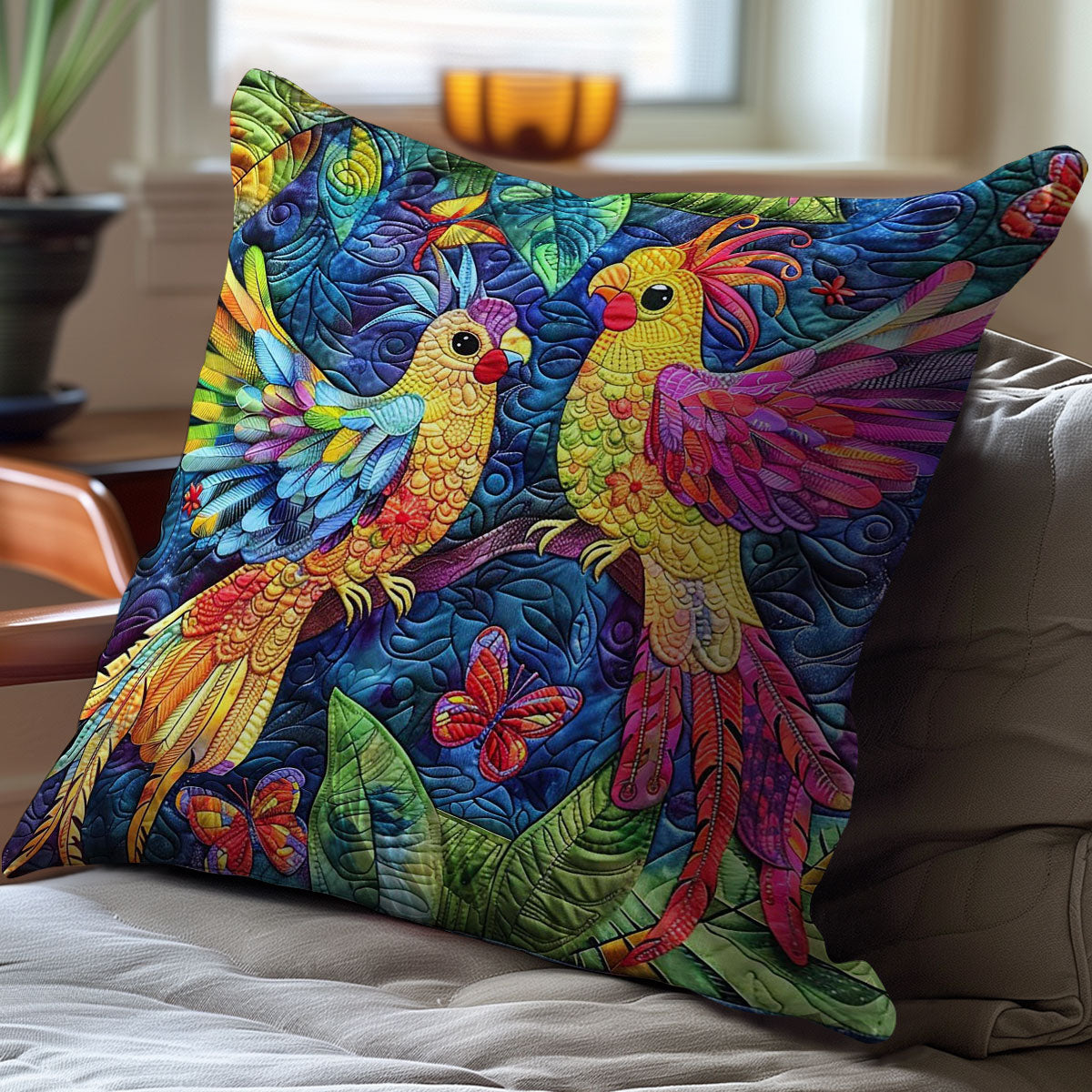 Colorful Cockatiel Couple WJ2308033CL Quilt Pillow Case