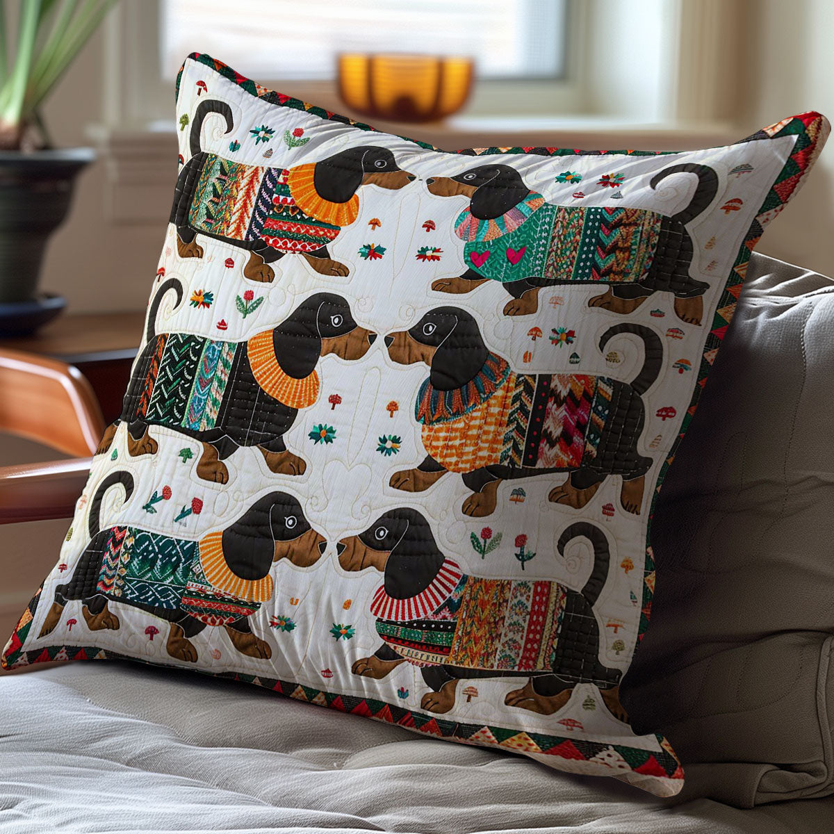 Cute Dachshunds WJ3107044CL Quilt Pillow Case