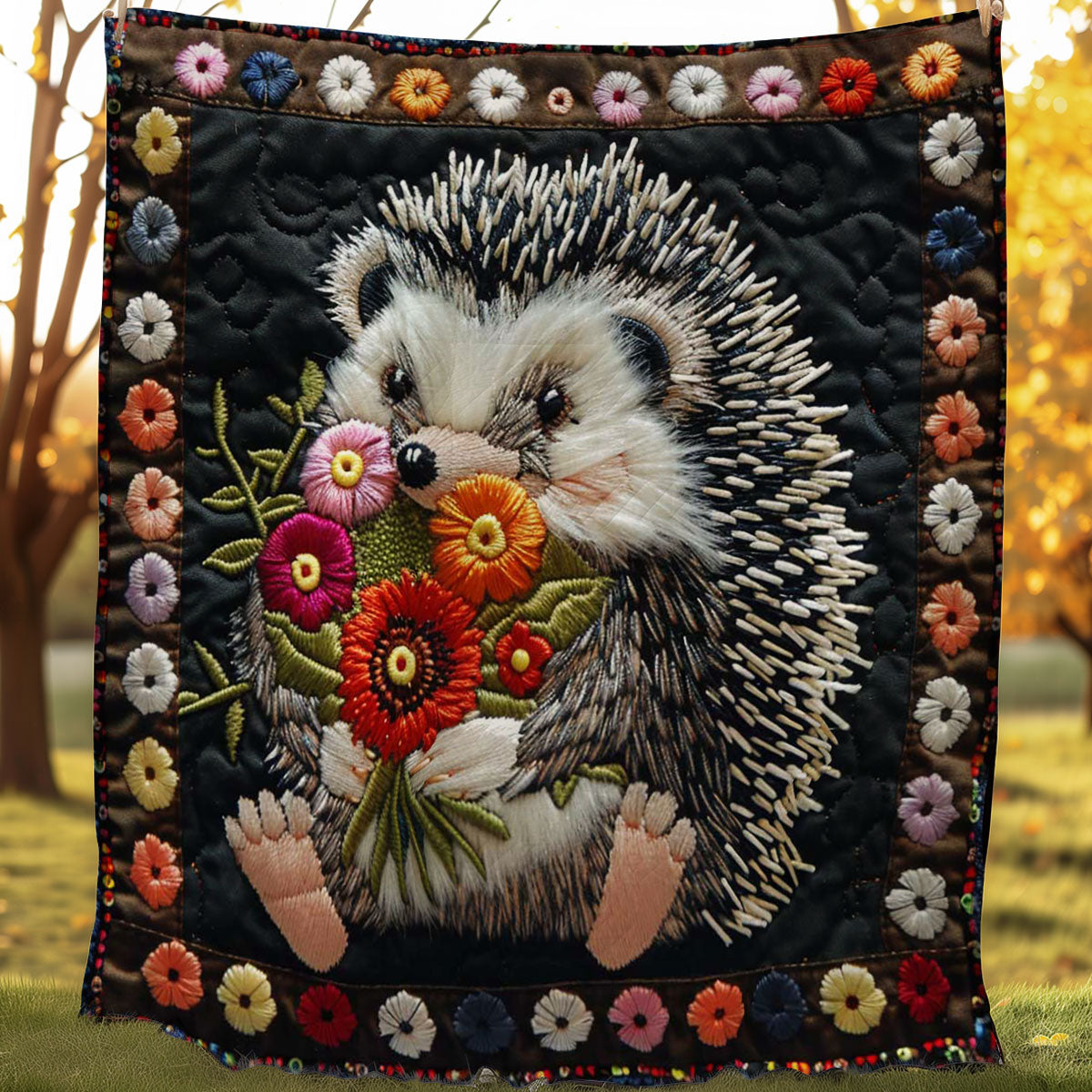 Cute Hedgehod With Flowers WJ1207003CL Quilt