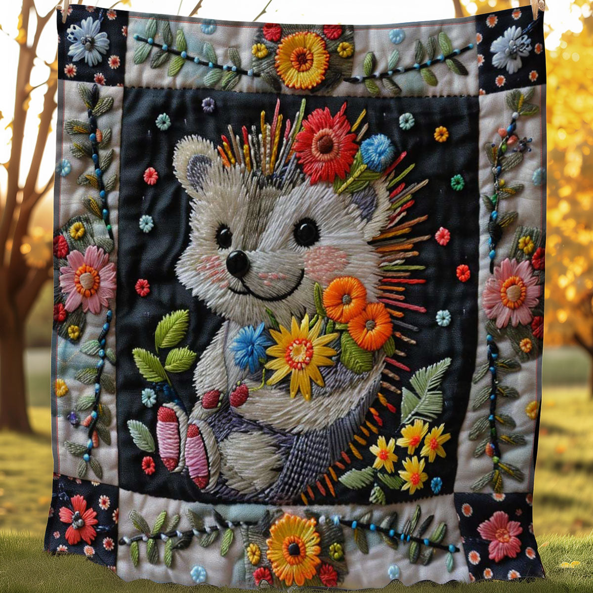 Cute Hedgehod With Flowers WJ1207004CL Quilt