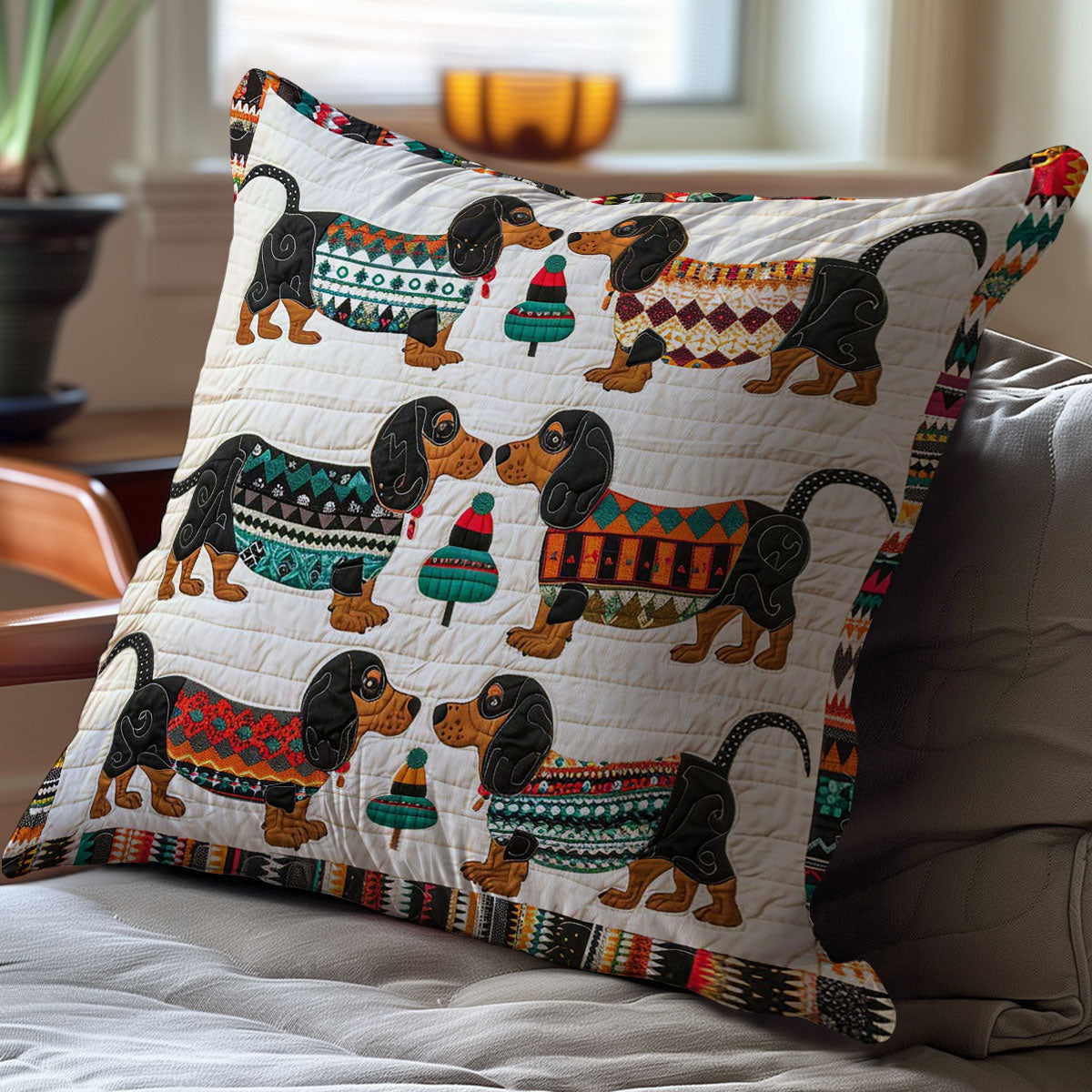 Dachshund WJ2507039CL Quilt Pillow Case