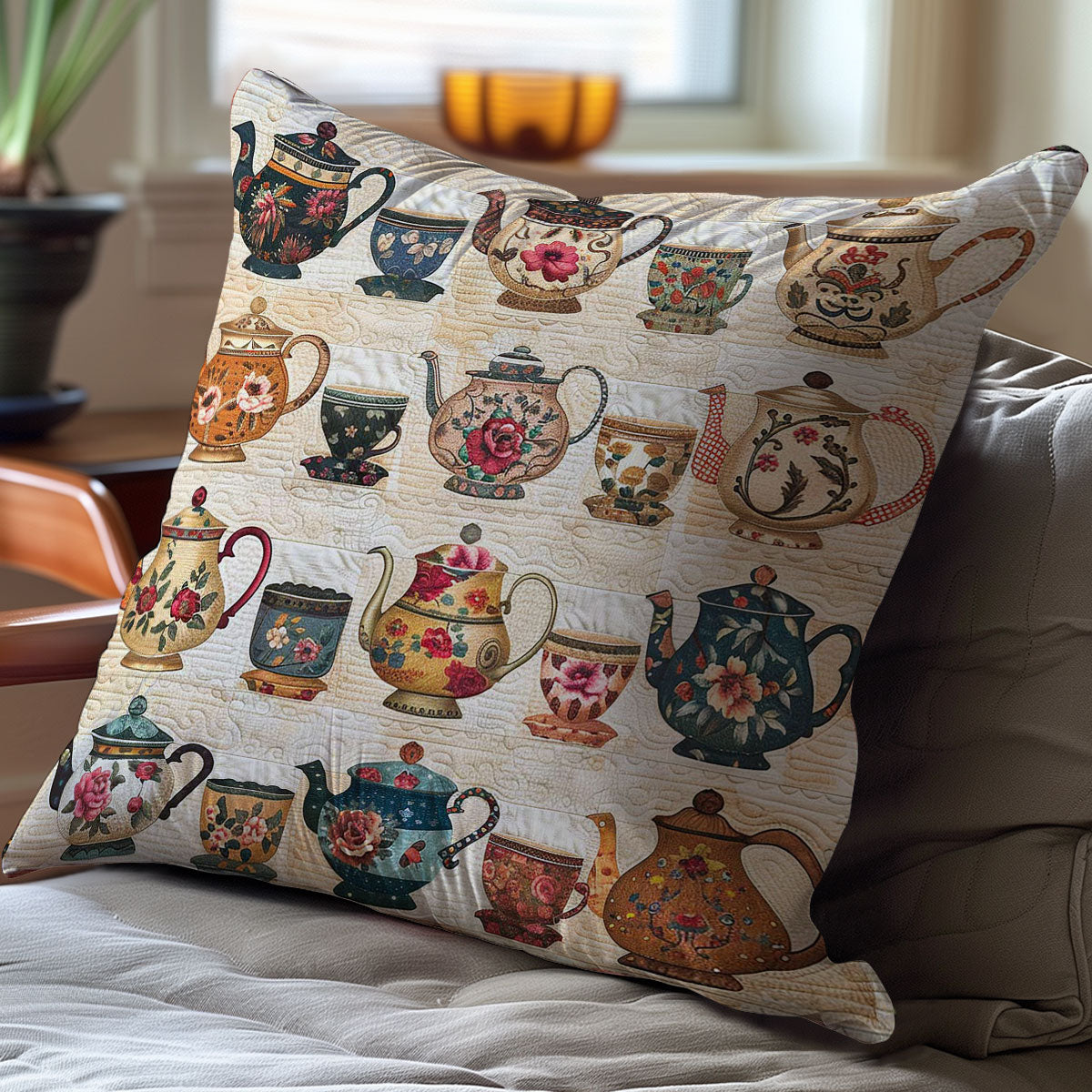 Floral Tea Set WJ2307043CL Quilt Pillow Case