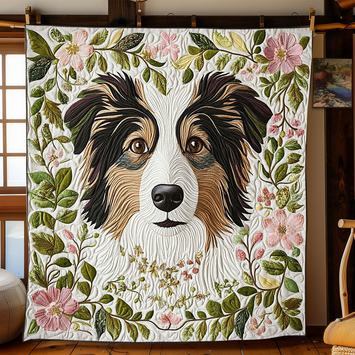 Flower Border Collie WJ1402007CL Quilt