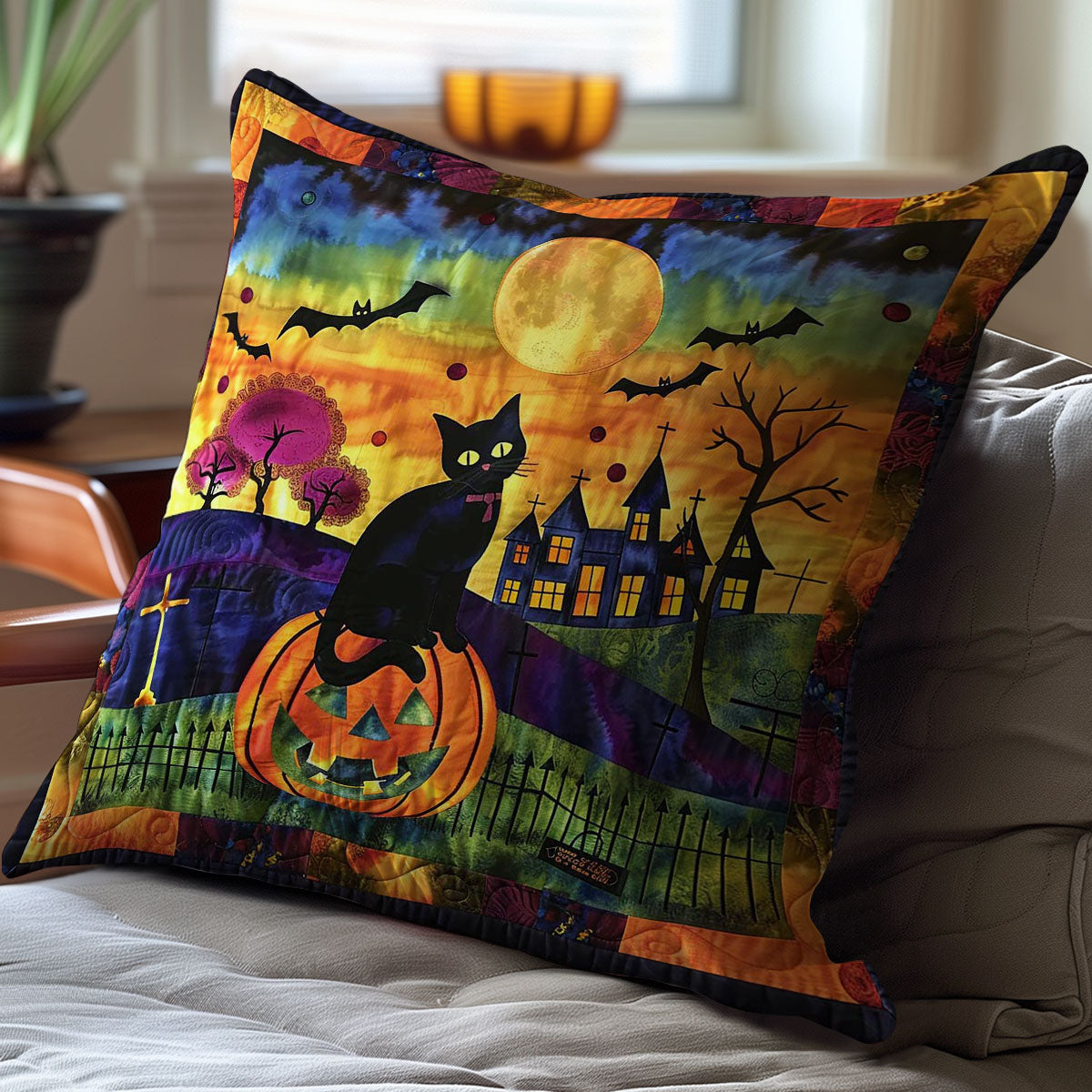 Halloween Cat WJ1908033CL Quilt Pillow Case