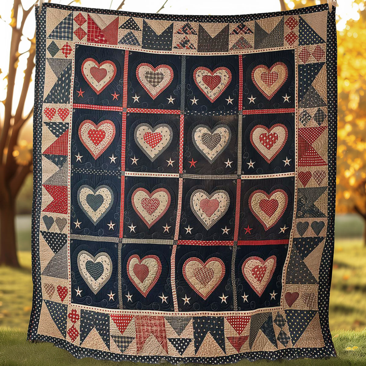 Patriotic Hearts WJ1307008CL Quilt