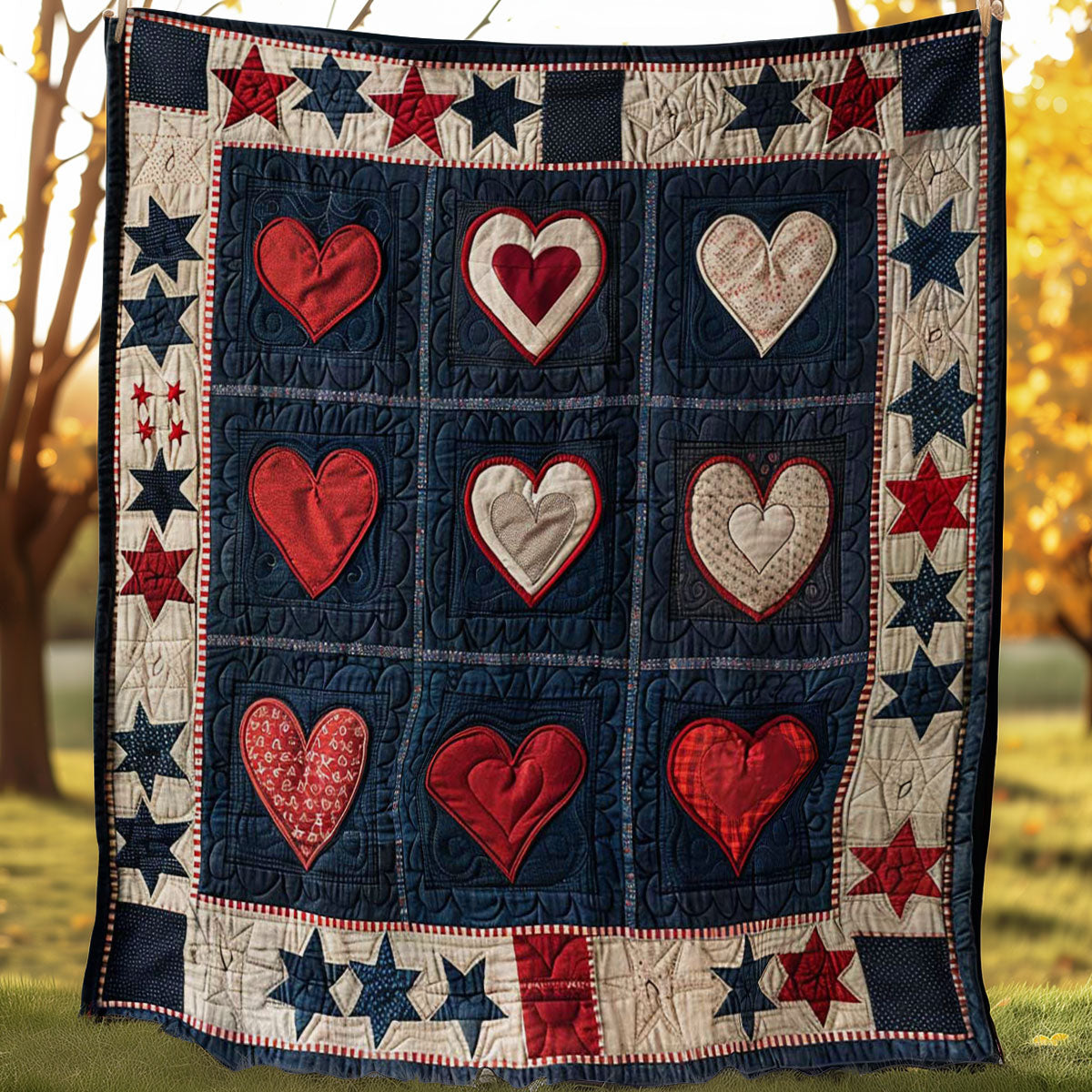 Patriotic Hearts WJ1307010CL Quilt