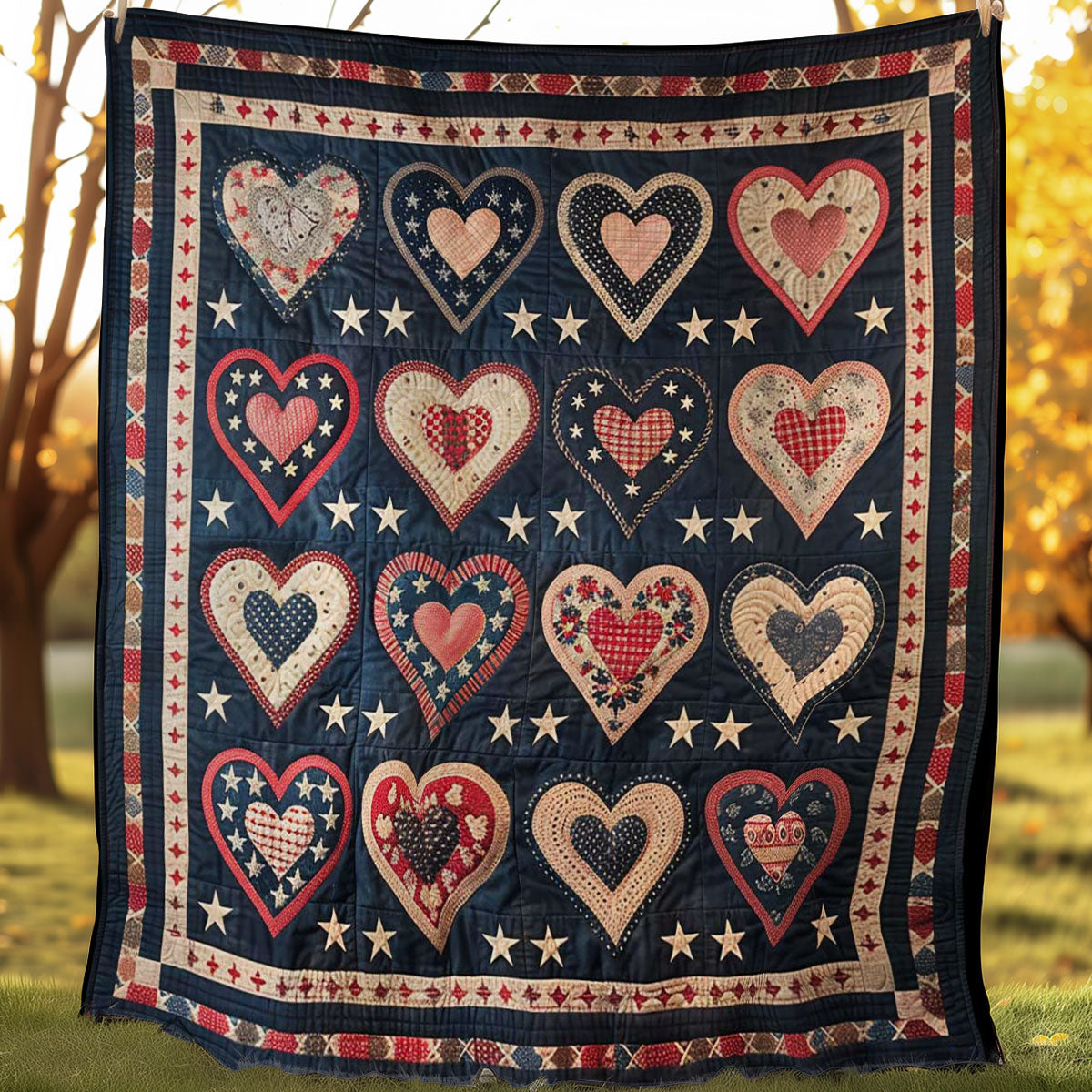 Patriotic Hearts WJ1507015CL Quilt