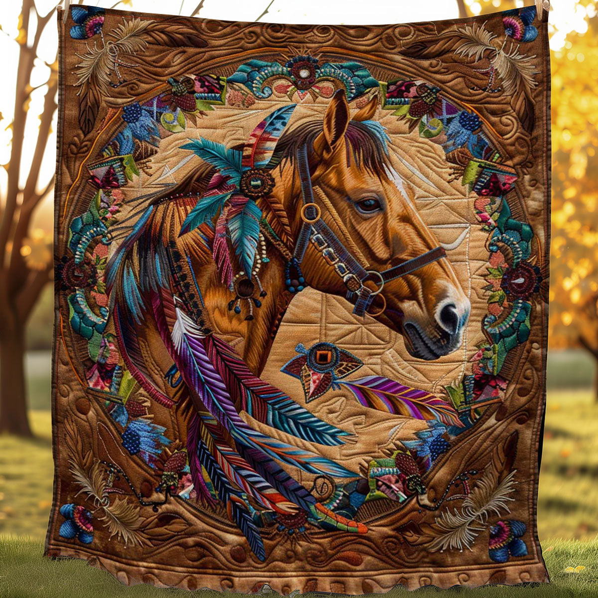 Native American Inspired Horse WJ2806008CL Quilt