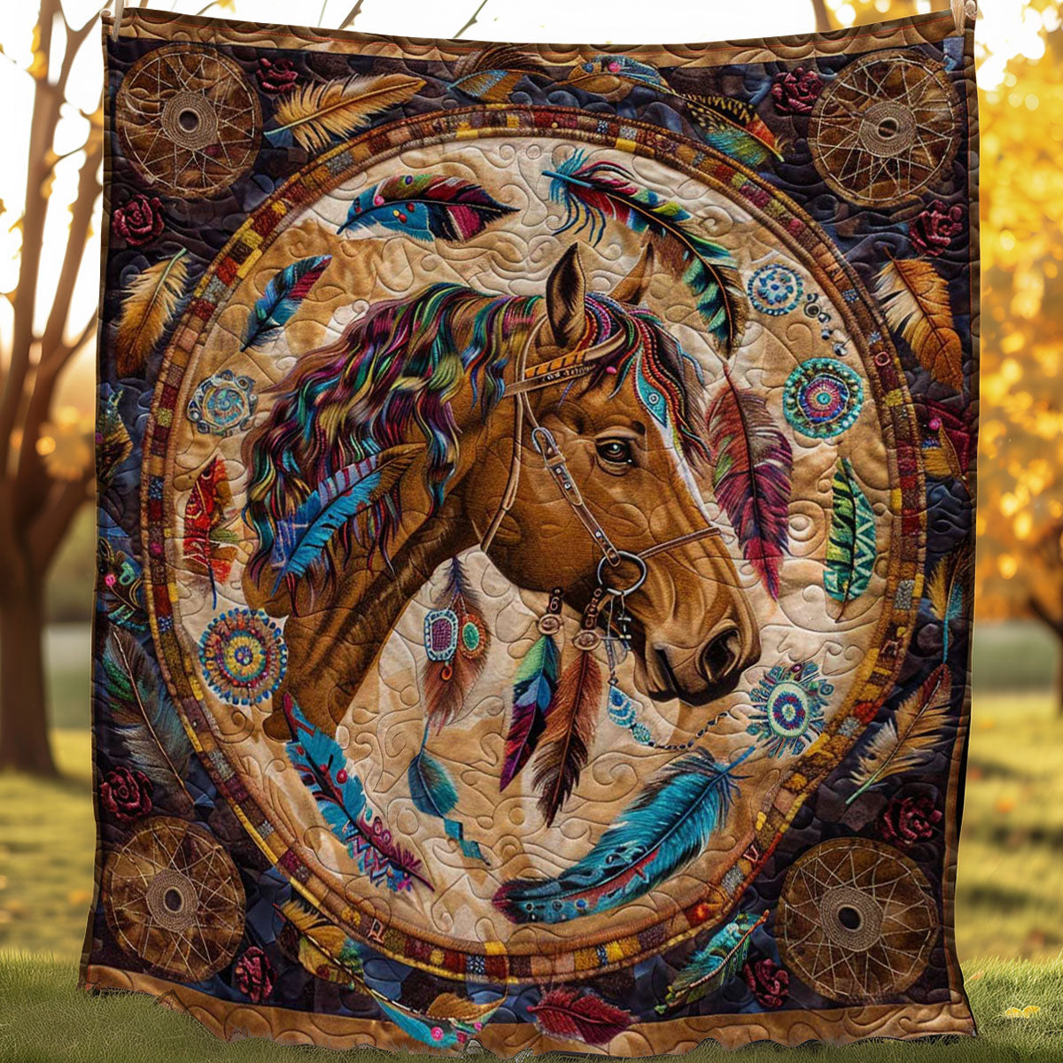 Native American Inspired Horse WJ2106016CL Quilt