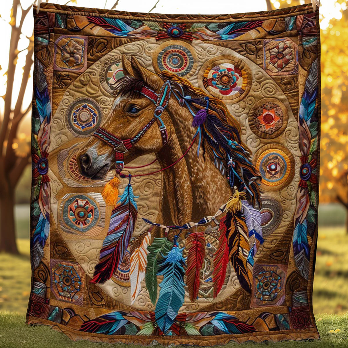 Native American Inspired Horse WJ2106017CL Quilt