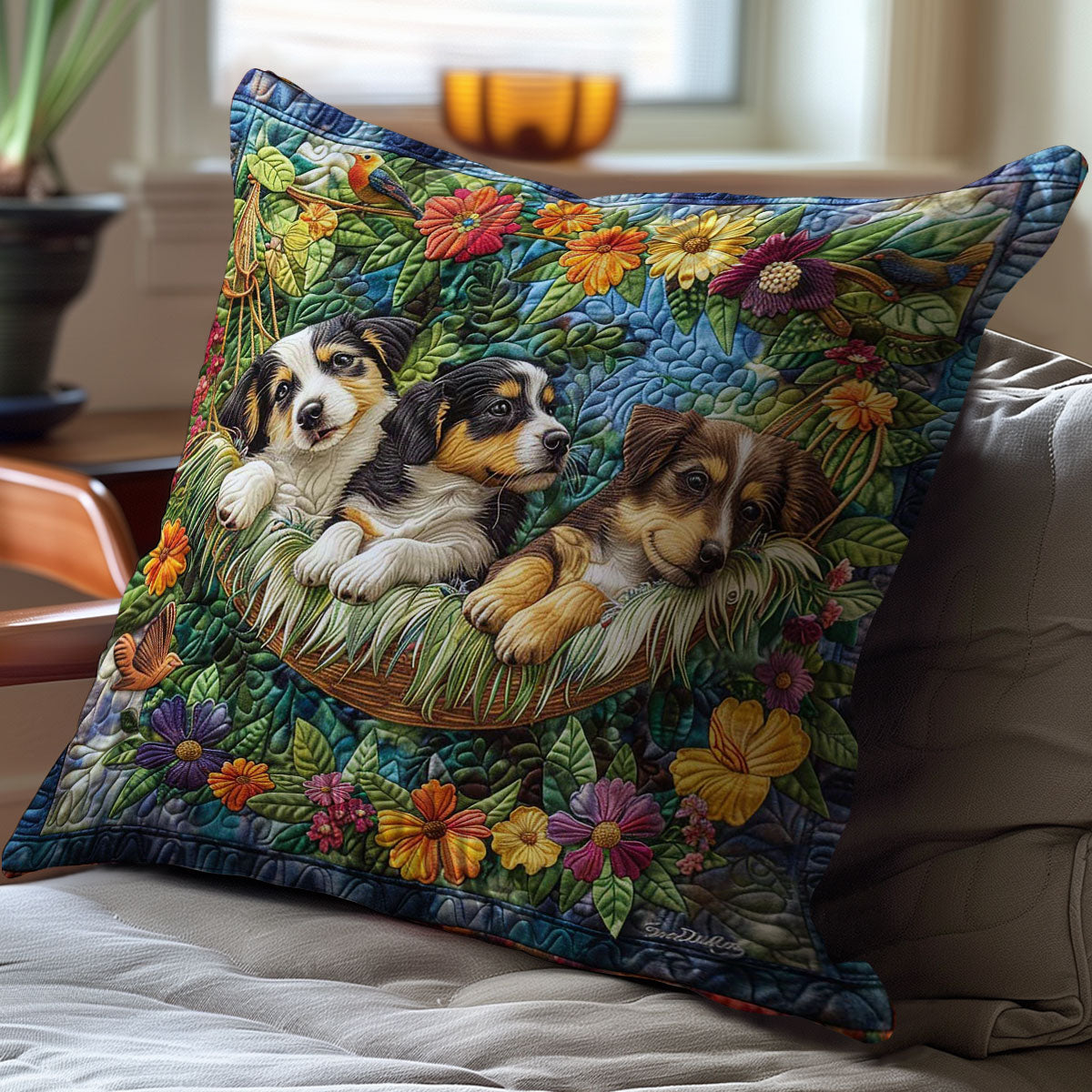 Puppies In The Garden WJ2708045CL Quilt Pillow Case