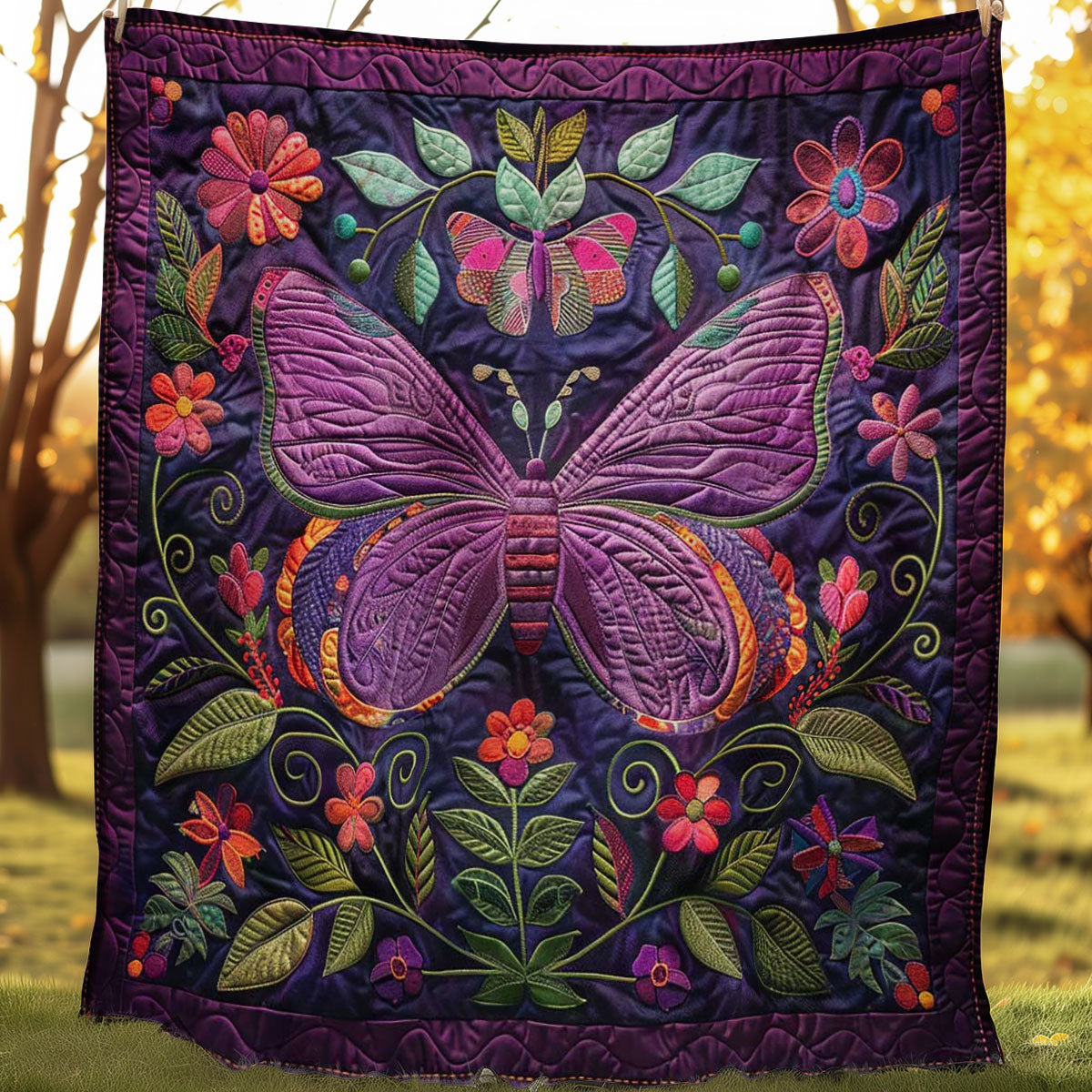 Beautiful Purple Butterfly WJ1707019CL Quilt