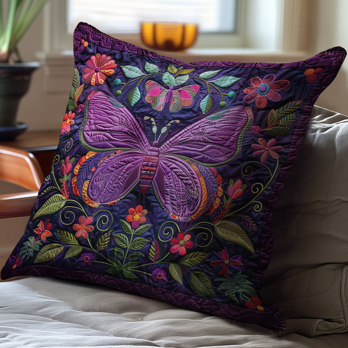 Purple Butterfly WJ1707027CL Quilt Pillow Case