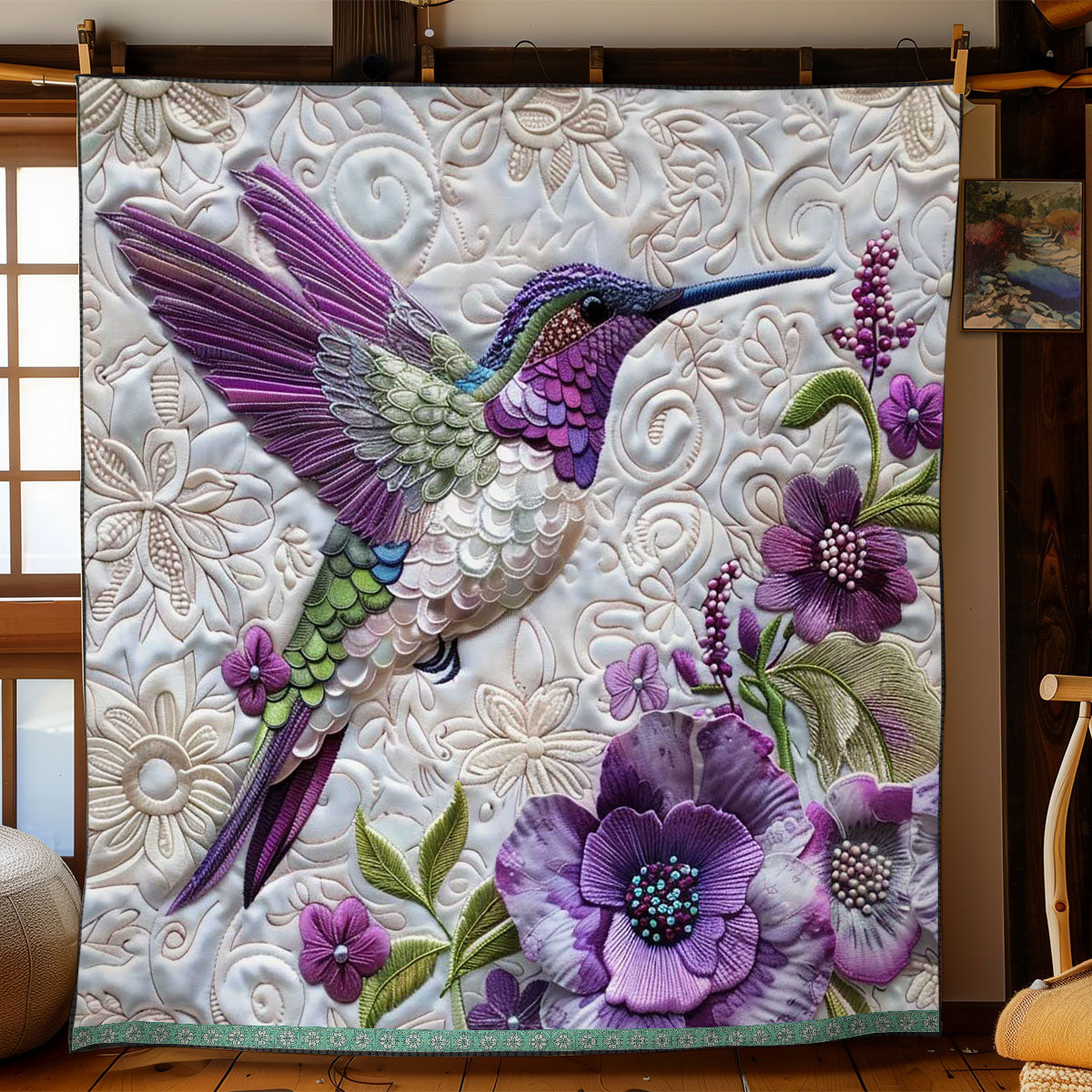 Purple Hummingbird WJ0108024CL Quilt