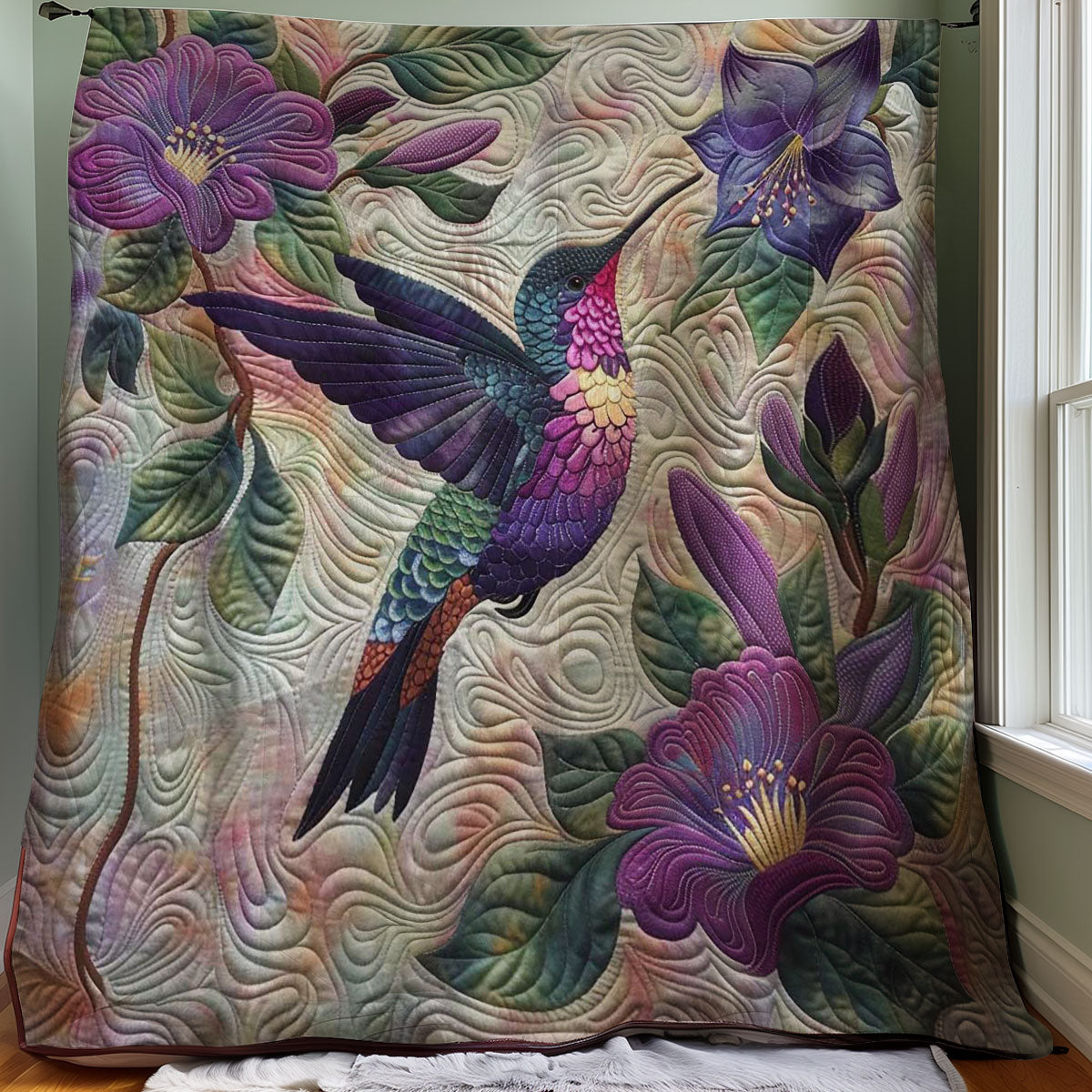 Purple Hummingbird WJ1308015CL Quilt