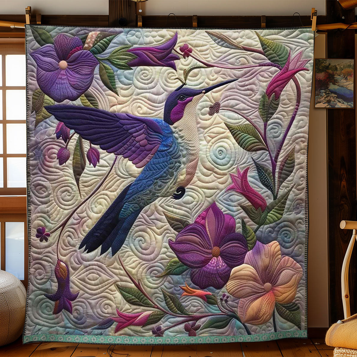 Purple Hummingbird WJ1508018CL Quilt