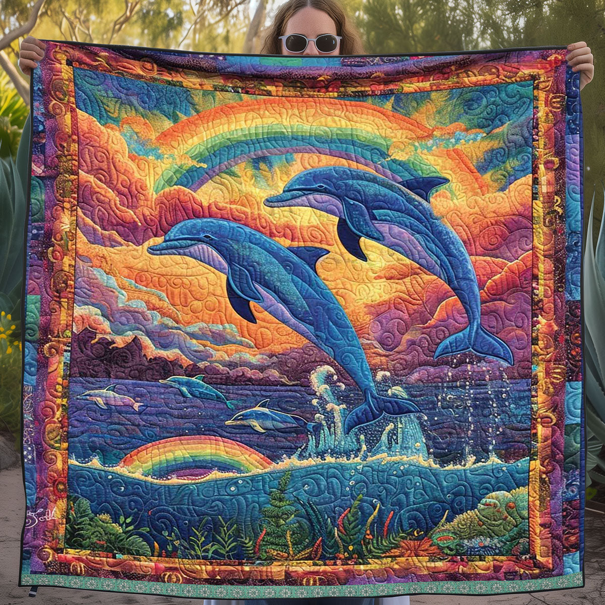 Rainbow Dolphin WJ1609023CL Quilt