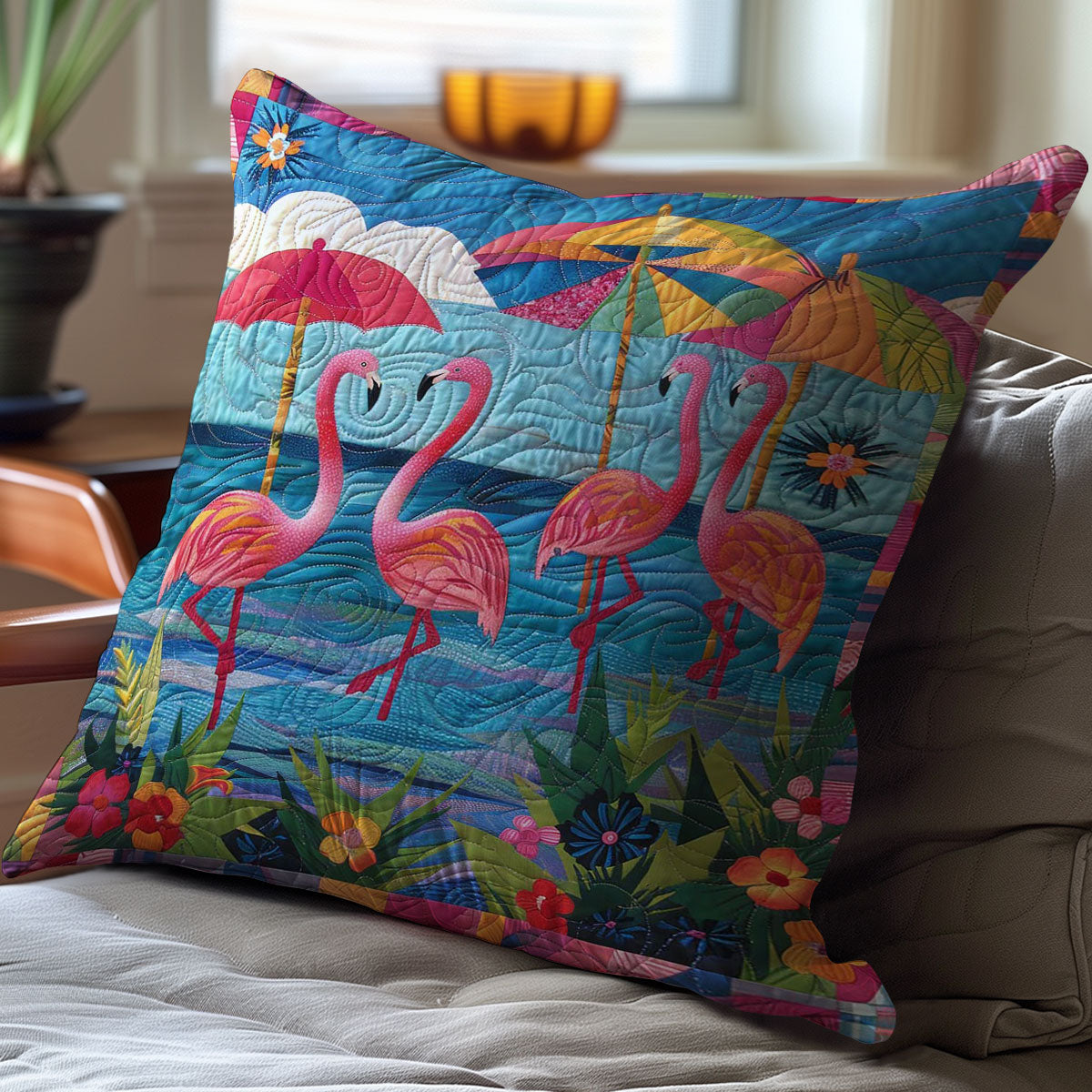 Summer Beach Flamingo WJ1308033CL Quilt Pillow Case