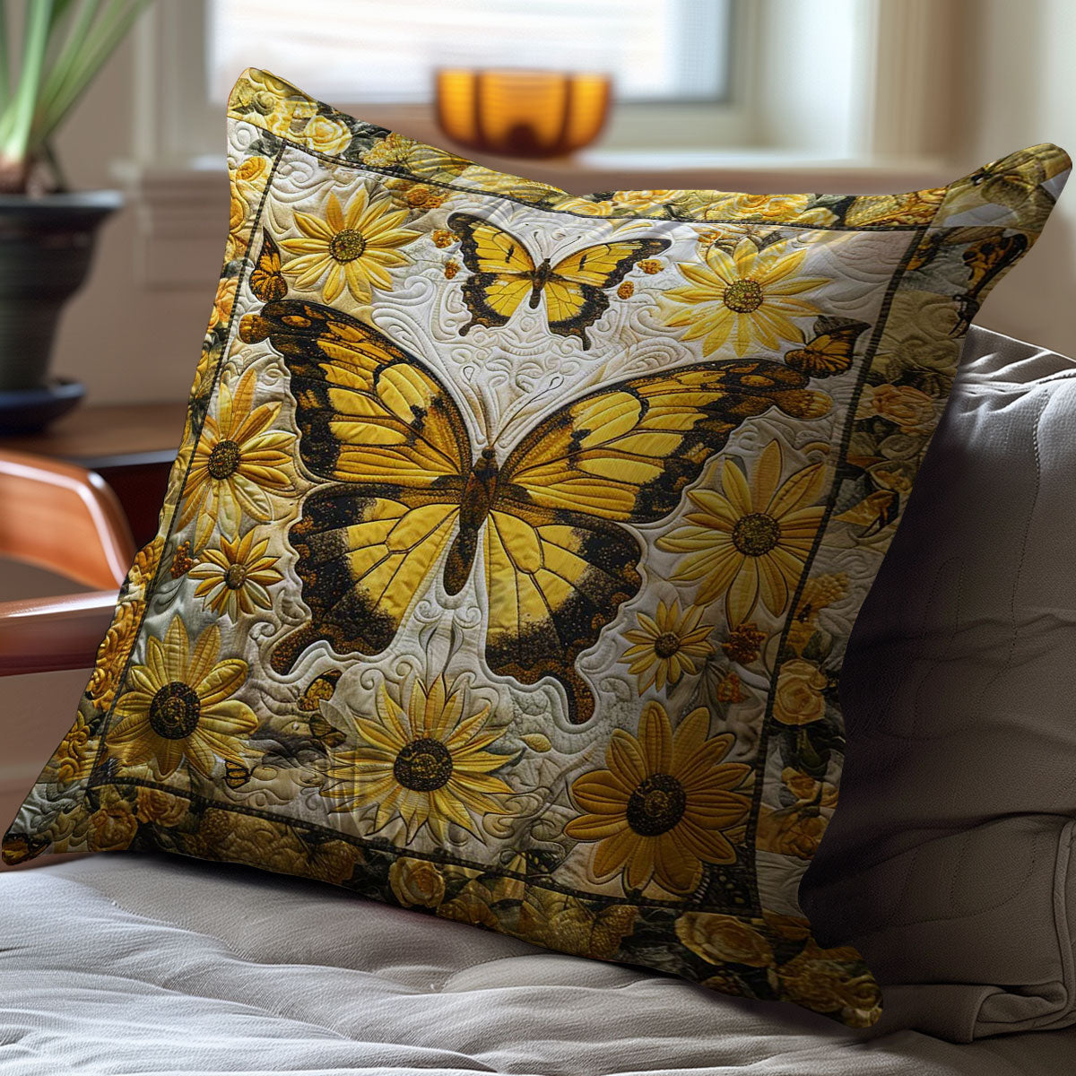 Sunflowers And Butterflies WJ2507043CL Quilt Pillow Case