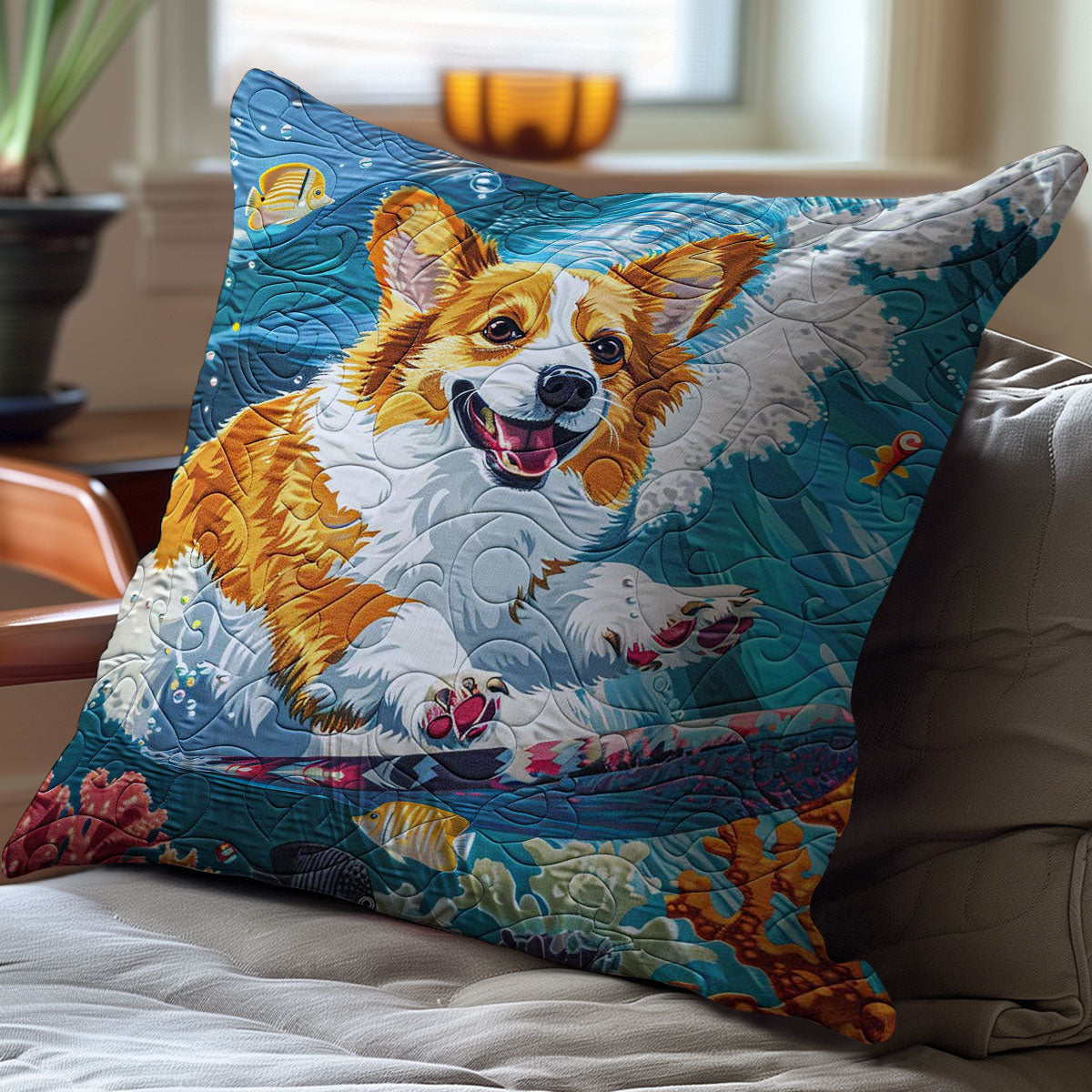 Surfing Corgi WJ1709044CL Quilt Pillow Case