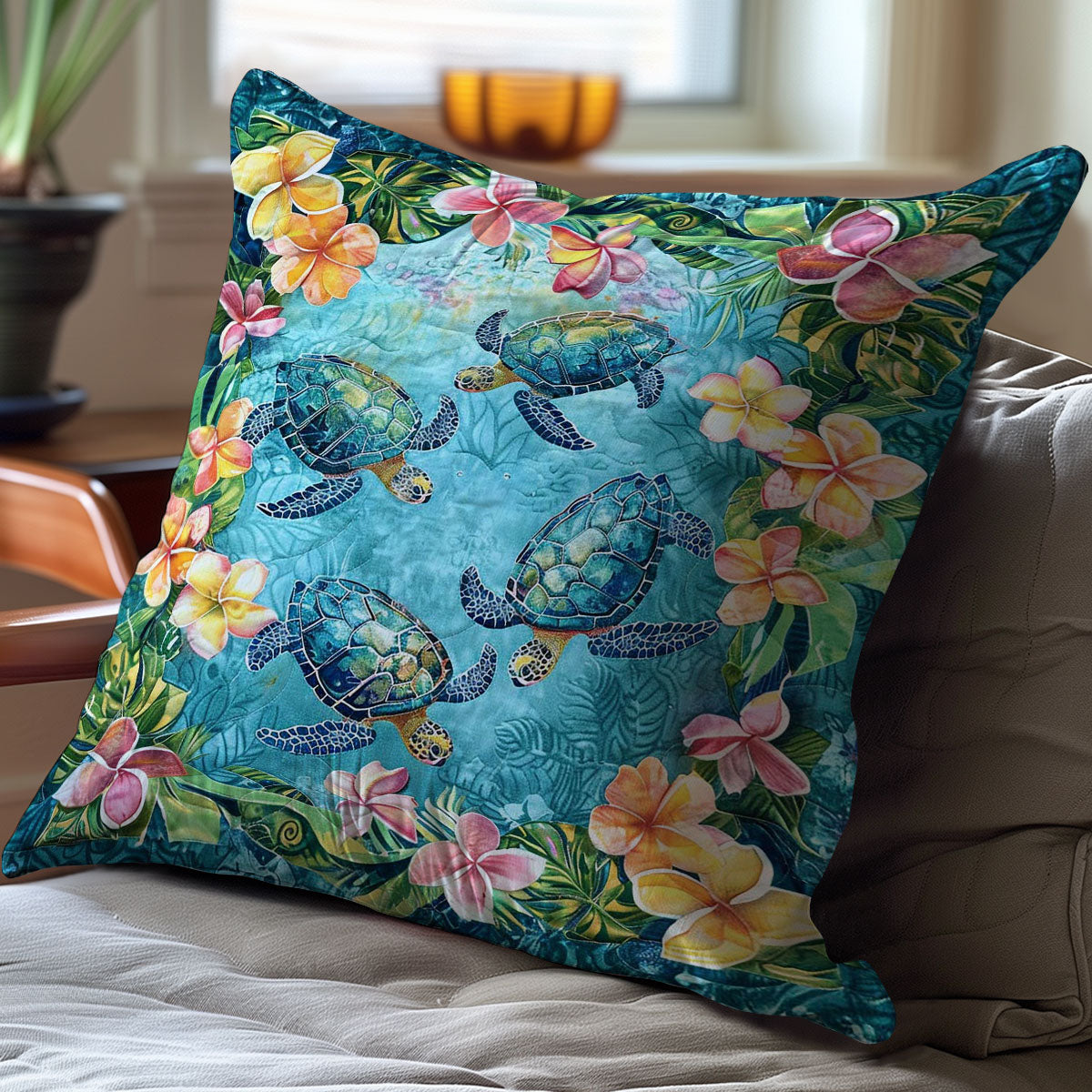 Tropical Turtles And Plumeria WJ2307050CL Quilt Pillow Case