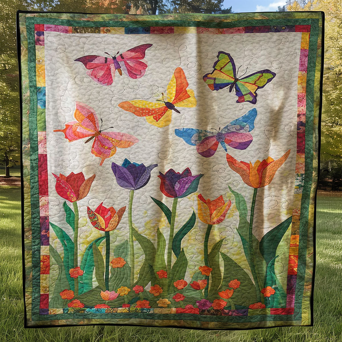 Vibrant Tulips And Butterflies WJ2307036CL Quilt