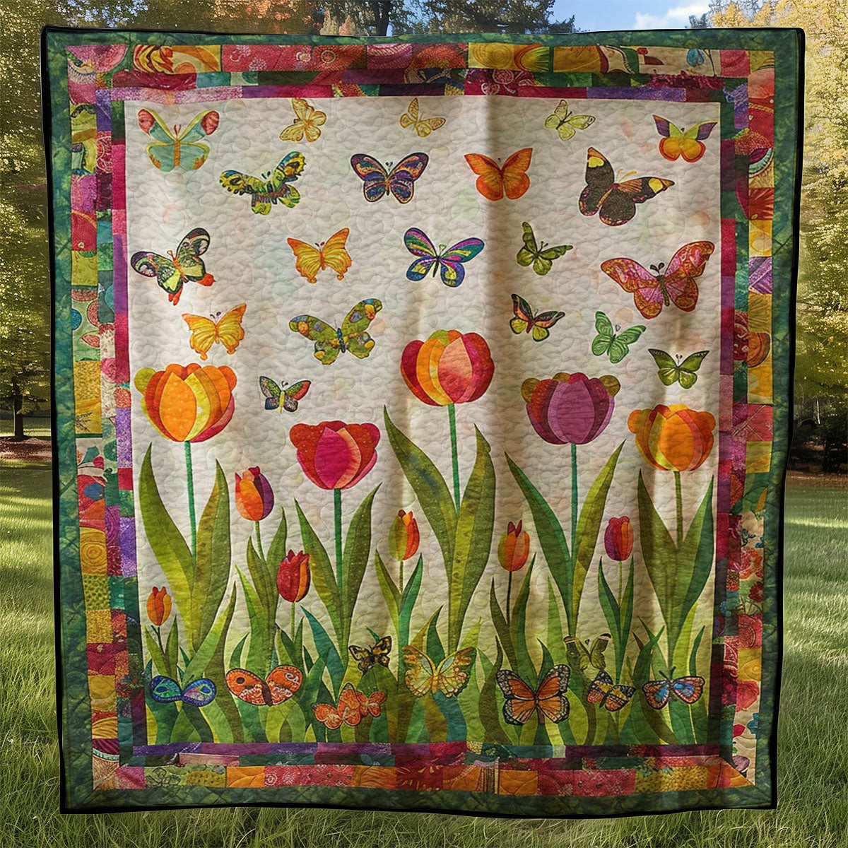 Vibrant Tulips And Butterflies WJ2307038CL Quilt