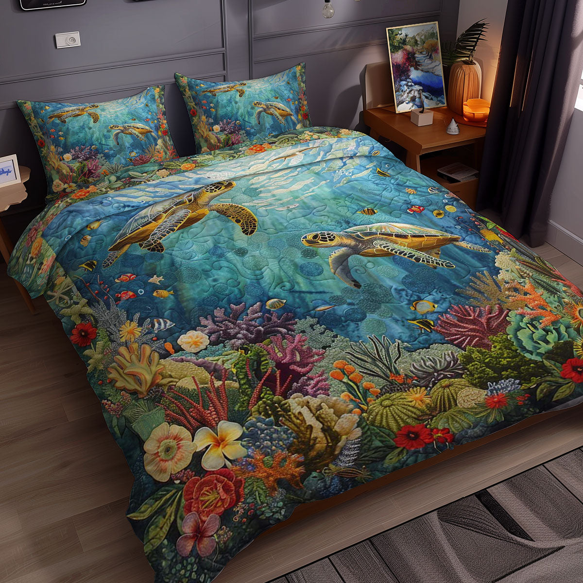 Turtle’s Coral Kingdom WN0609048CL Duvet Cover Set