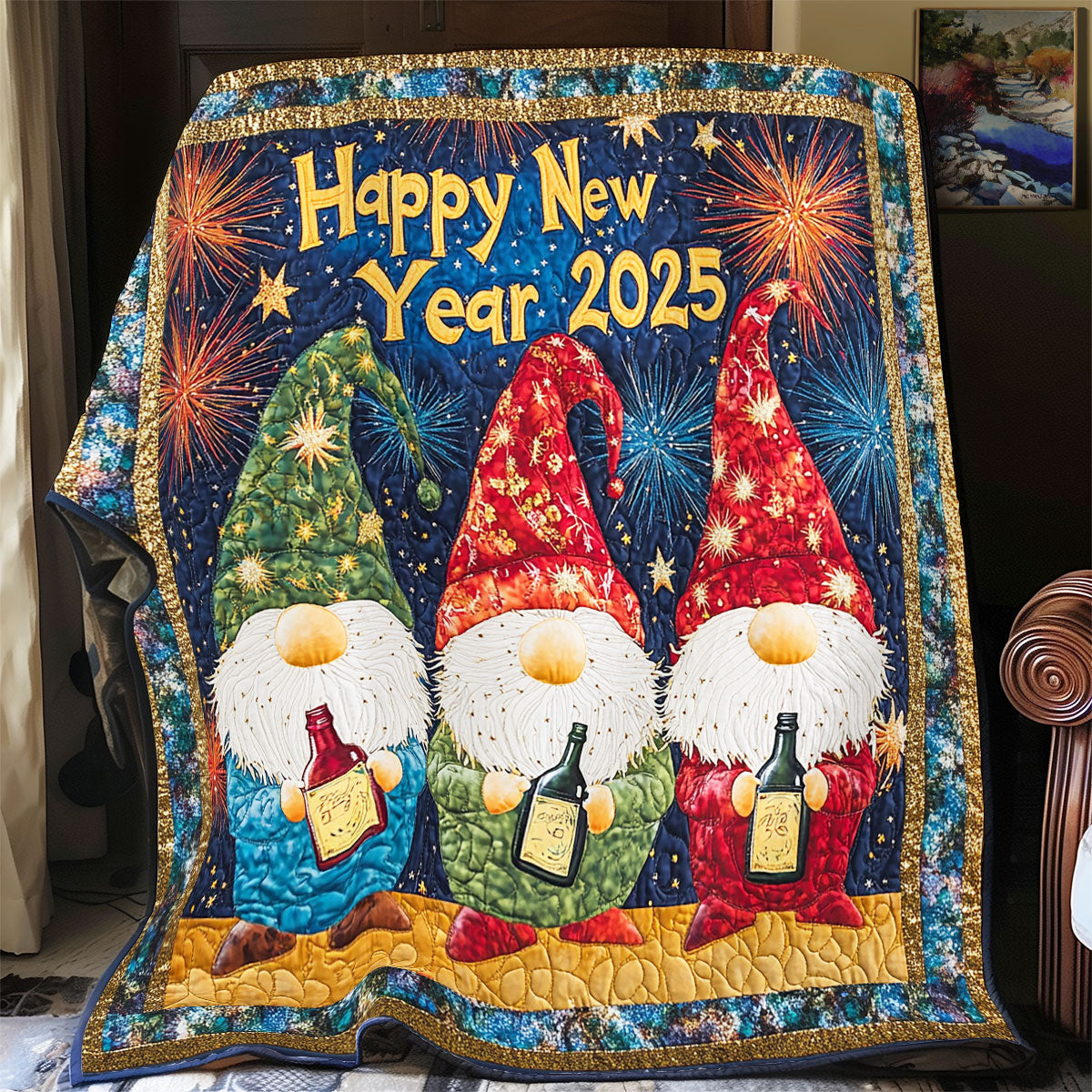 Gnome Happy New Year WU2412001CL Quilt