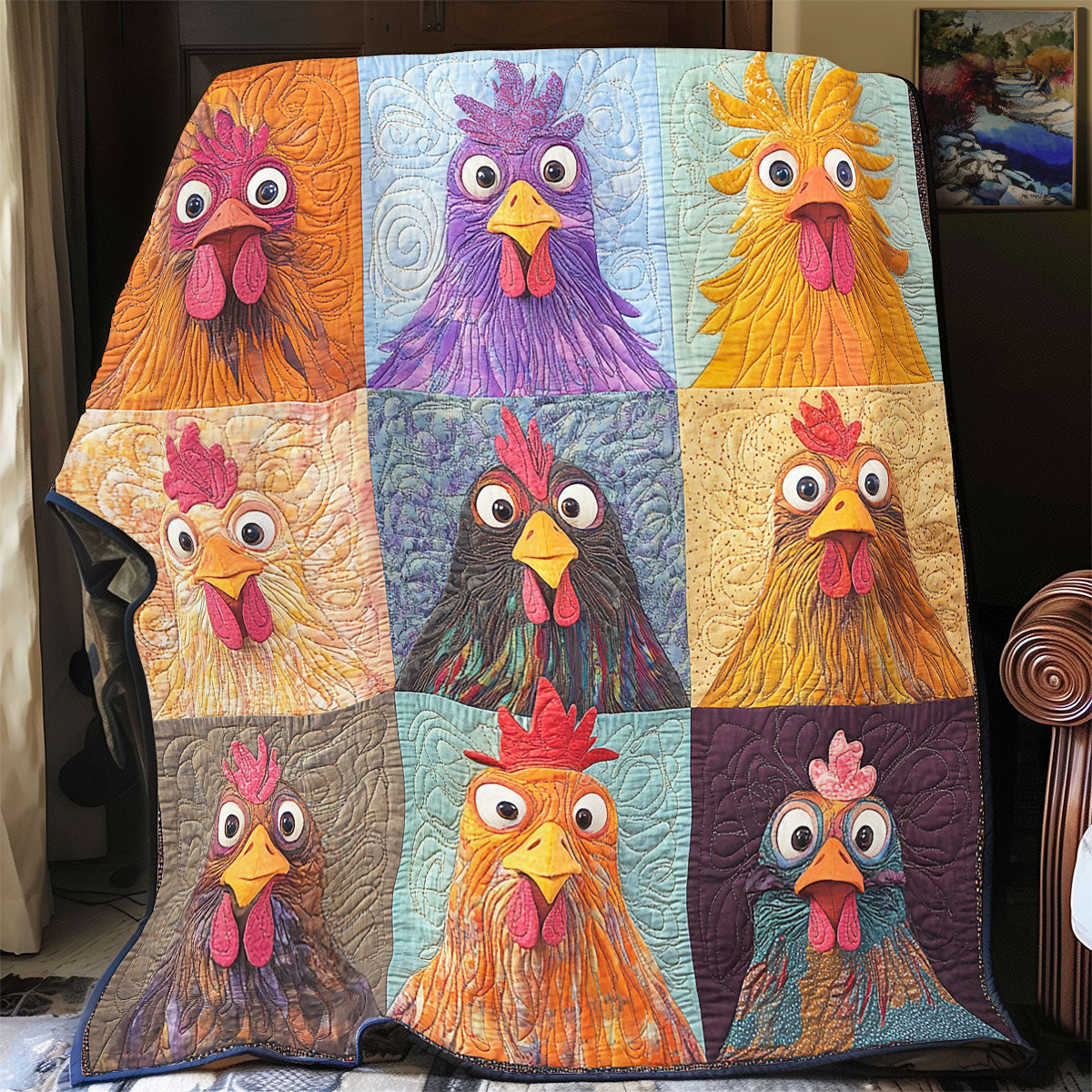 Whimsical Chicken Gang WU2612007CL Quilt