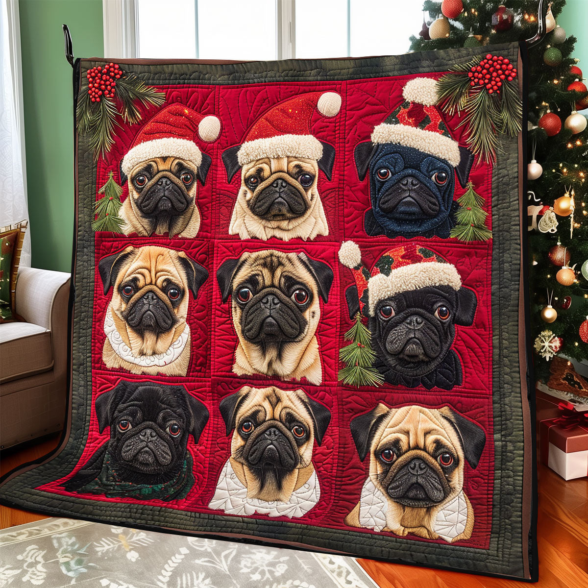 Jingle Pugs XR1308016CL Quilt