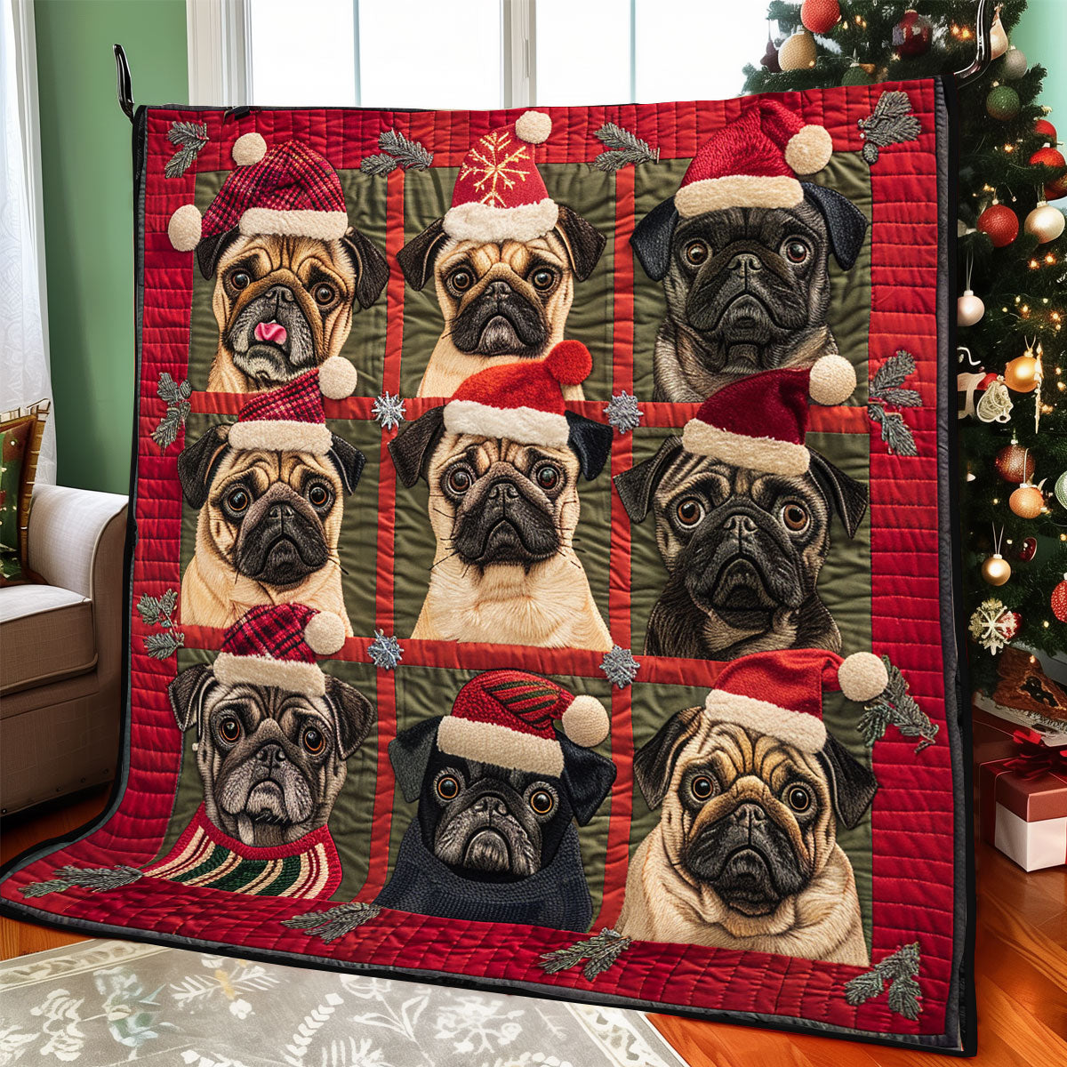 Merry Barkmas Pug XR1308015CL Quilt